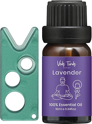 Veda - Aceite esencial de lavanda Tinda, 100% puro aceite esencial de lavanda orgánica para difusor, relajación, masaje, cabeza transparente con