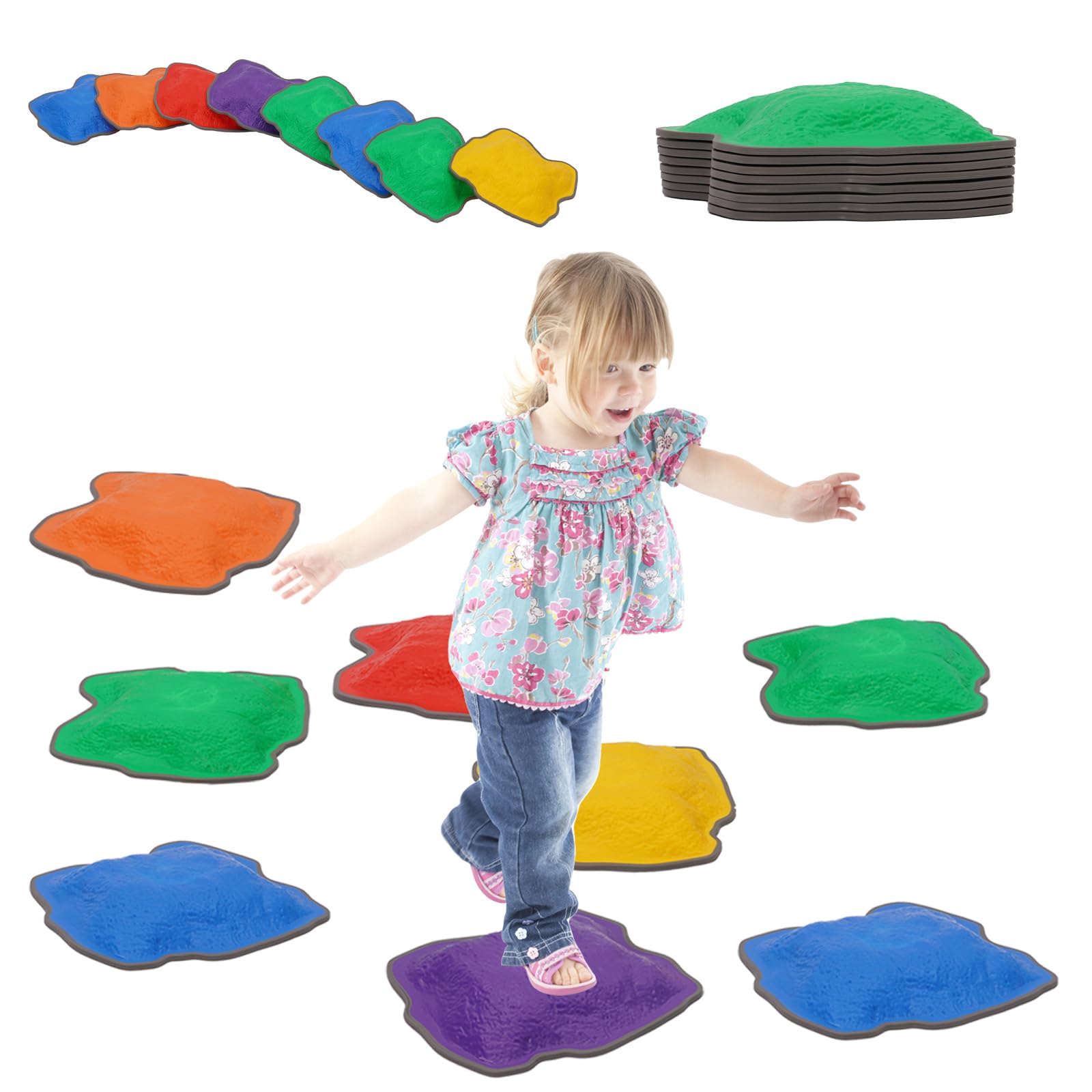 Balance Stepping Stones for Kids 8Pcs Stackable Balance Block Sensory Garden Toy with Anti-slip Texture Obstacle Course Encourage Toddler Balance & Motor Skills Indoor Outdoor Play Equipment