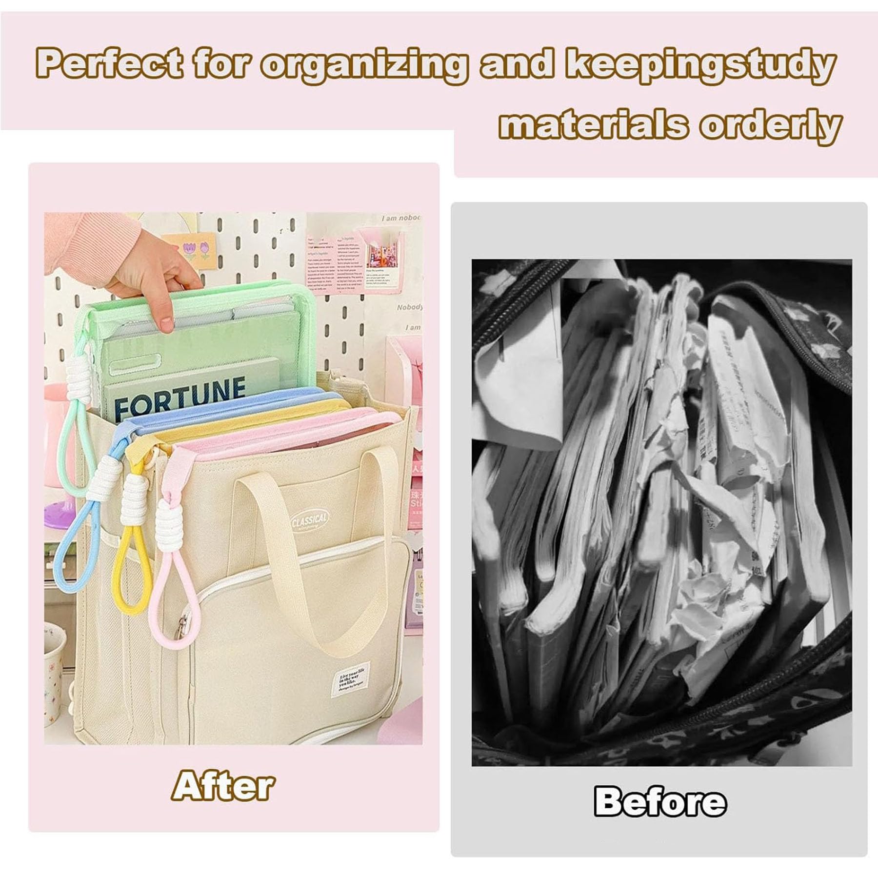 Funda para libros con cremallera, fundas transparentes A4 impermeables con carpeta, organizador de bolsas de libros para la escuela, aula, biblioteca, bolsillos, estudiantes, regalos para amantes de