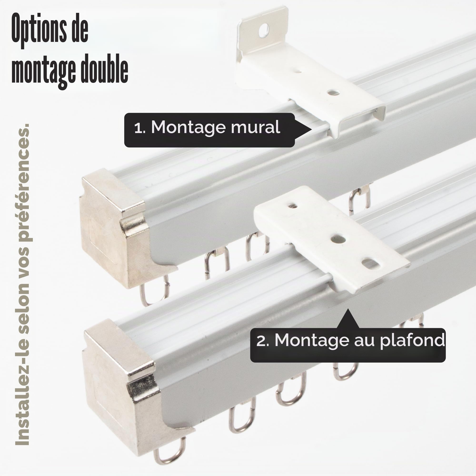 Rail de rideau de 2 mètres, rail de plafond pour rideaux, système de rails de rideaux à fixation murale ou plafond,Séparateur de pièce,Rail de rideau de plafond pour salon, chambre à coucher, douche