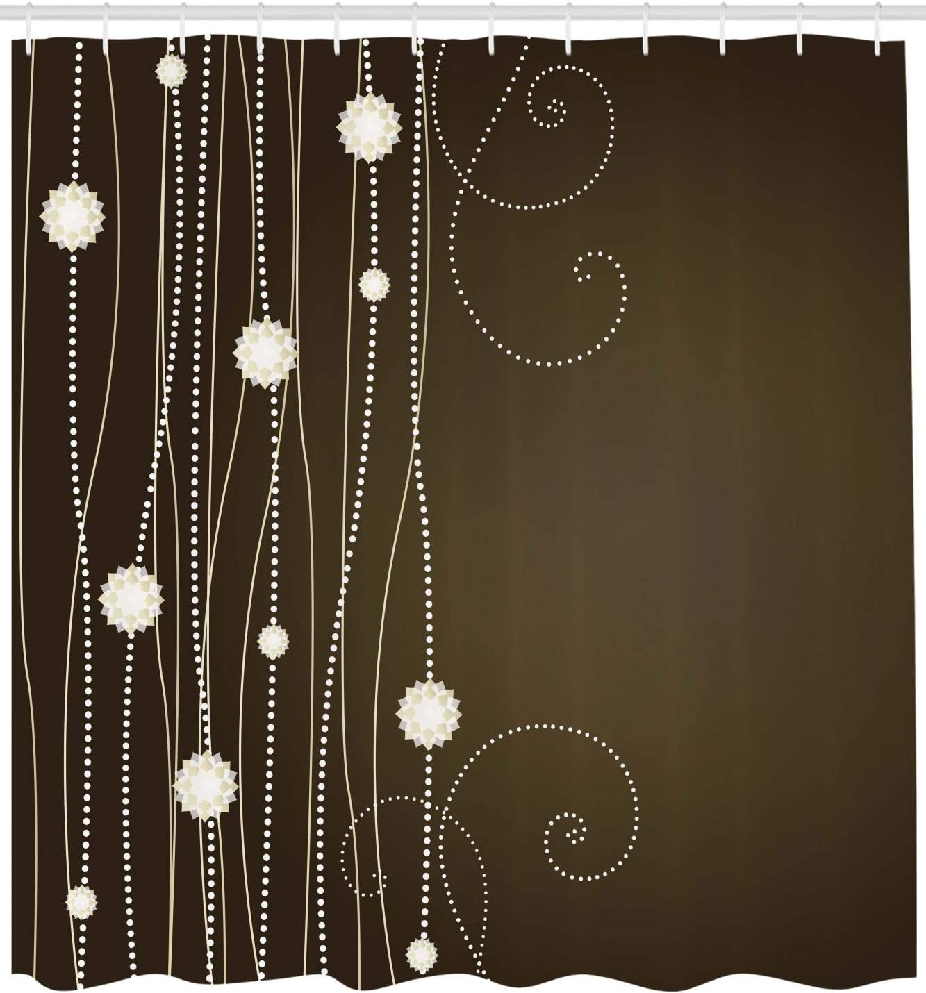 Ambesonne Chocolate Shower Curtain, Abstract Flowers with Dotted Lines Vintage Inspirations in Romantic Composition, Cloth Fabric Bathroom Decor Set with Hooks, 69" W x 84" L, Beige Brown
