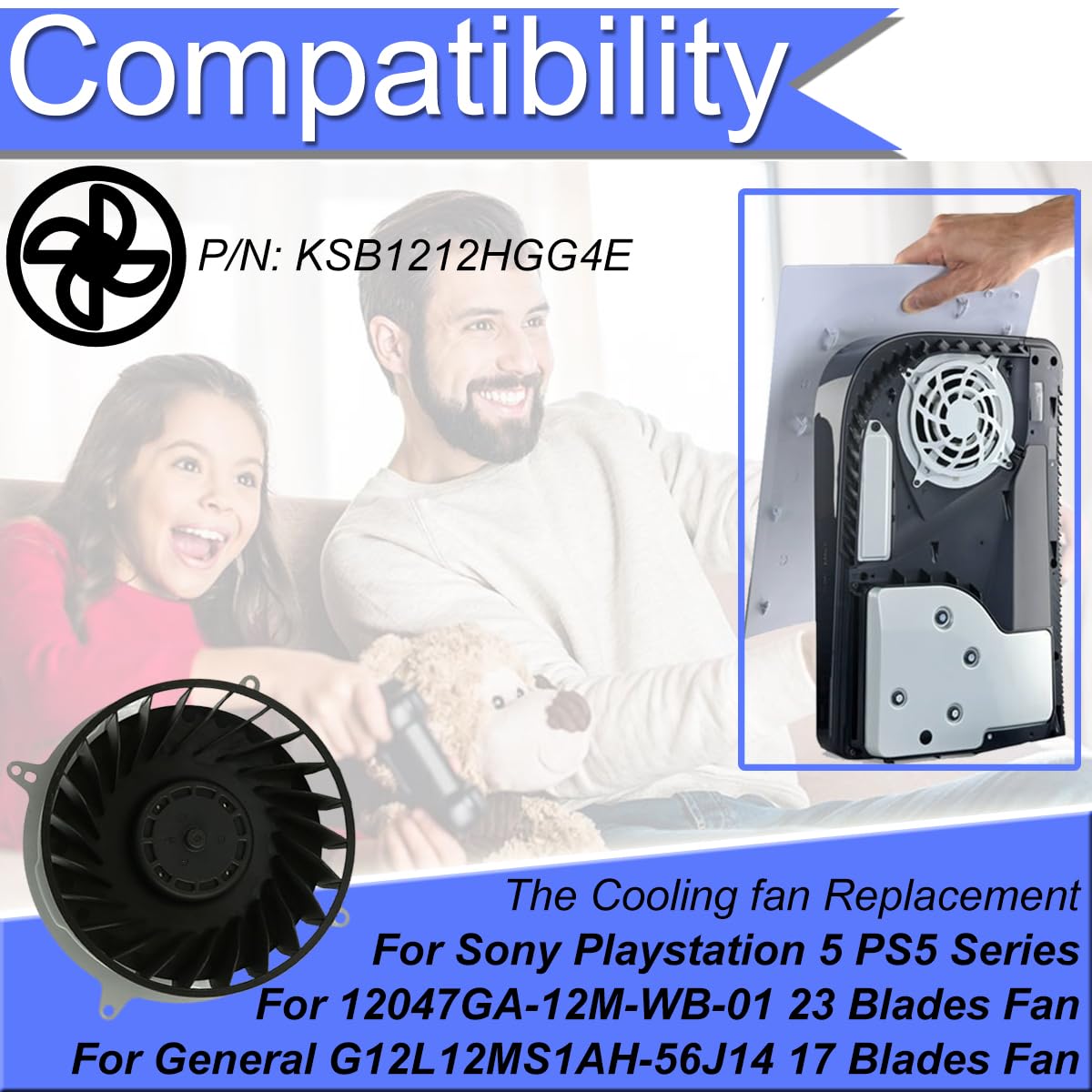 Para PS5 Ventilador de refrigeración interno 20DB 23 cuchillas 2.4A de repuesto KSB1212HGG4E Ventilador de bajo ruido para Sony Playstation 5 12047GA-12M-WB-01 General G12L12MS1AH-56J14