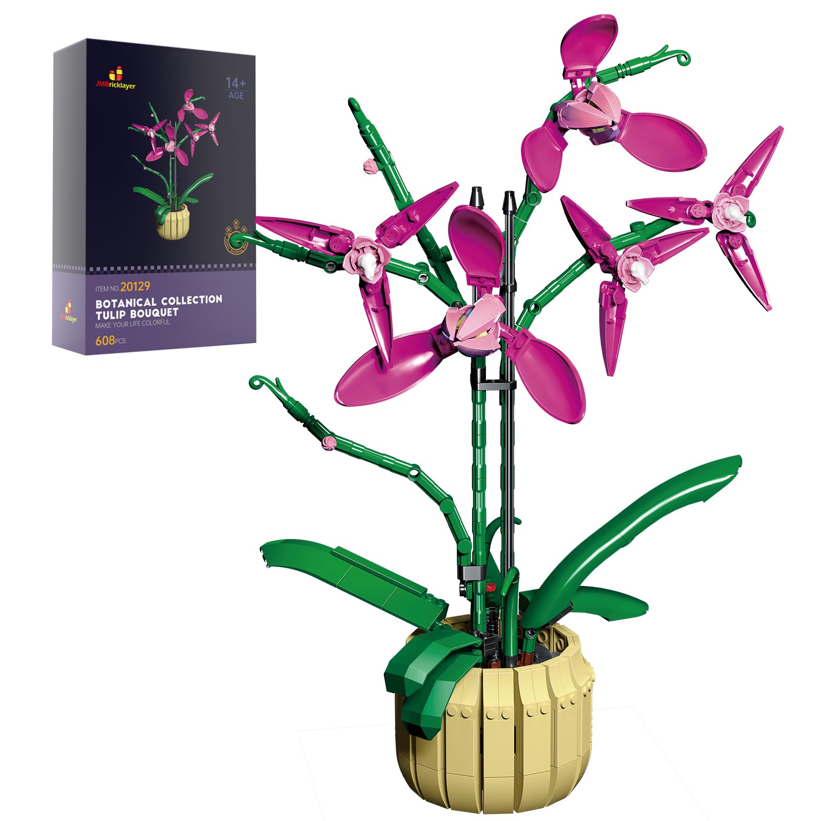 JMBricklayer Flowers Building Sets for Adult 20129, Orchid Plants Botanical Collection Building Toys, Purple Phalaenopsis Artificial Flowers Room Office Decor Model, Creative Gifts for Women Girls