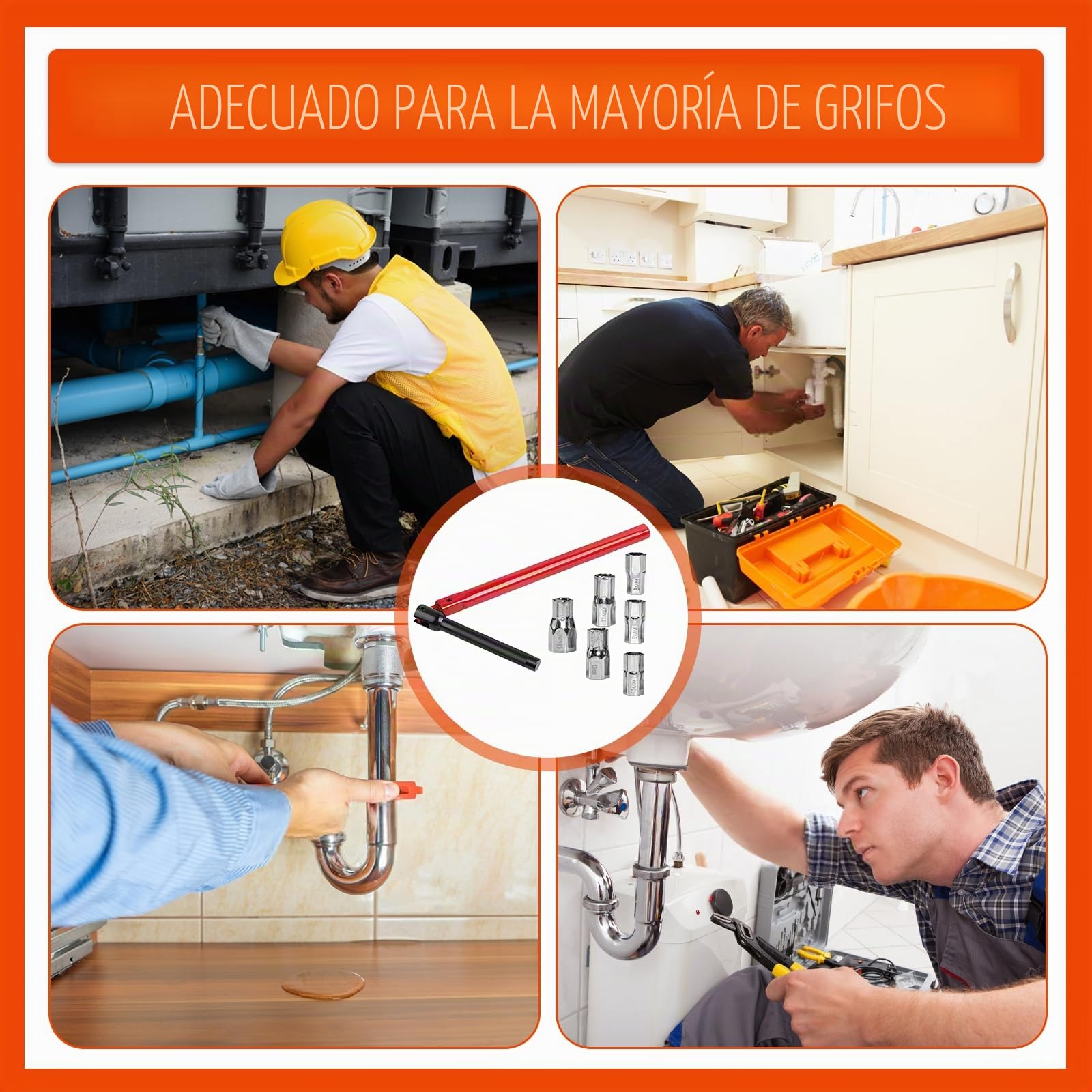 7 PCS Llaves para Grifo de Fregadero, Llave Tuerca Grifo 8/9/10/11/12/14 mm, Llave Apretar Grifo, Llaves de Tubo Huecas, Llave de Tubo para Grifo Fregadero, Llave para Apretar Grifo Lavabo
