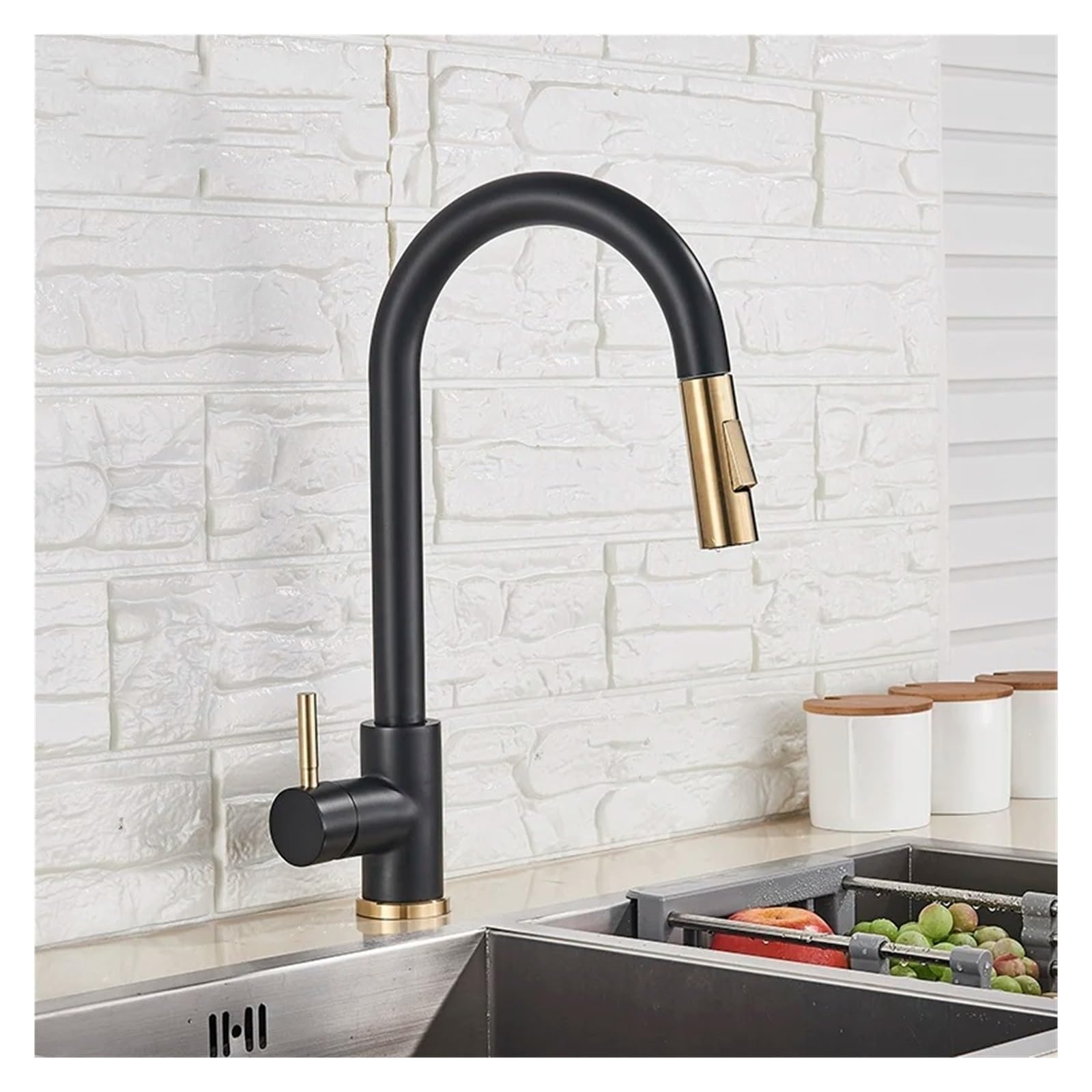 MXXQRHF Gold Brushed Kitchen Faucet Swivel Wall-Mounted Pull-Out Sprayer hot and Cold Water Mixer Faucet,Bathroom Vanity Mixer
