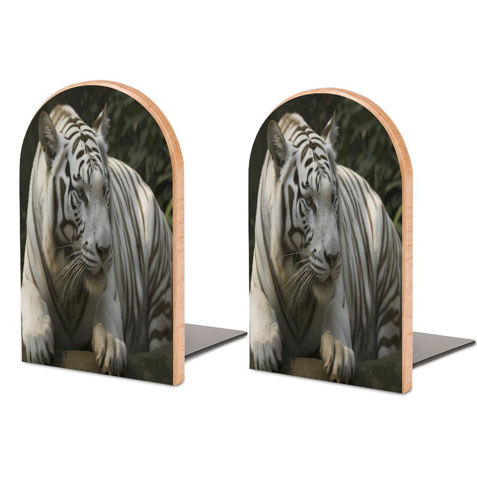 White Bengal Tiger Bookend Wood Book End for Shelves Heavy Duty Non-Slip Wooden Bookend Support Universal Economy Bookends Fancy Modern Decorative Book Accessories 1 Pairs