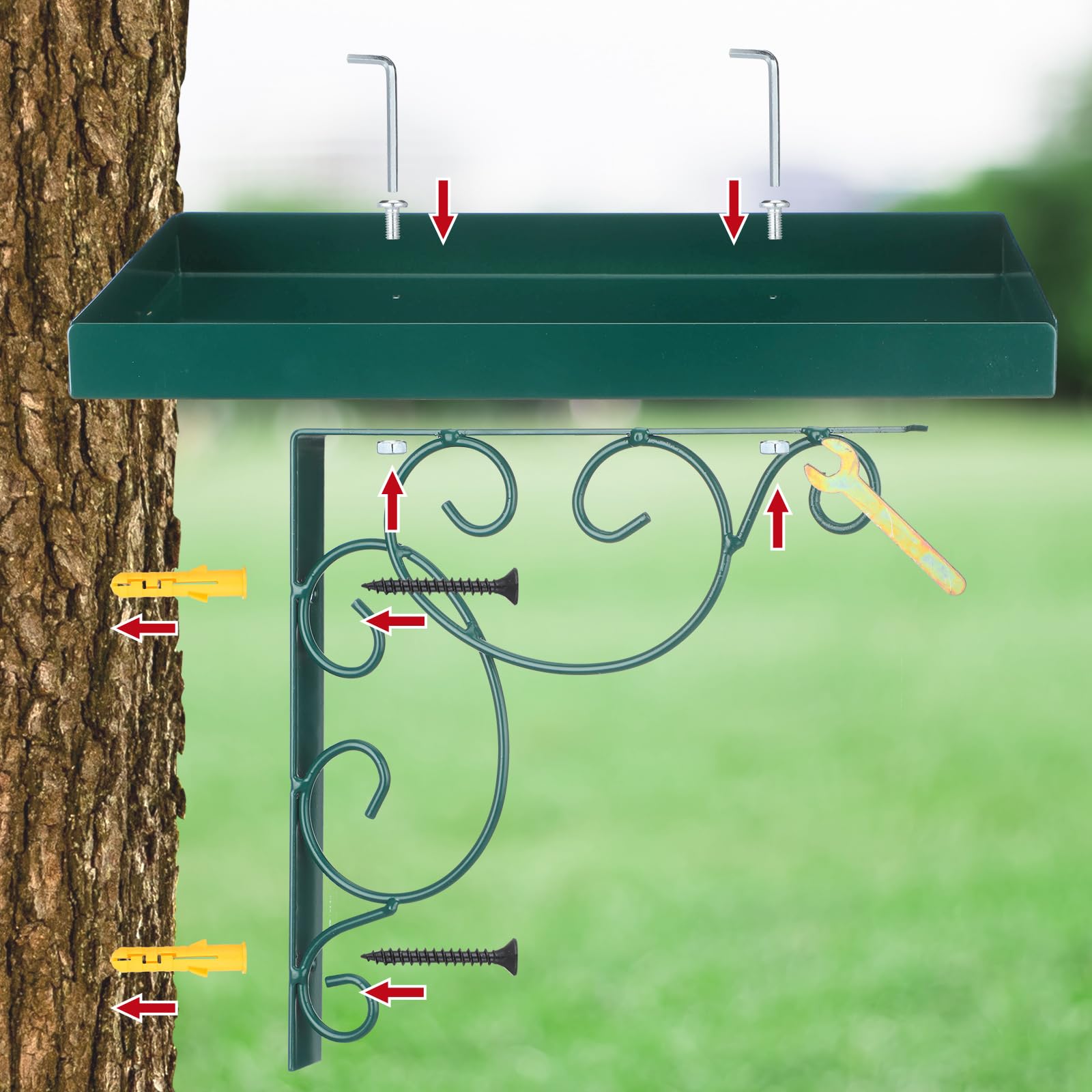 Abbylike Confezione da 2 mangiatoie per uccelli montate su albero, per esterni, in metallo, per l'alimentazione degli uccelli, decorazione da giardino, piattaforma per mangiatoia per uccelli selvatici
