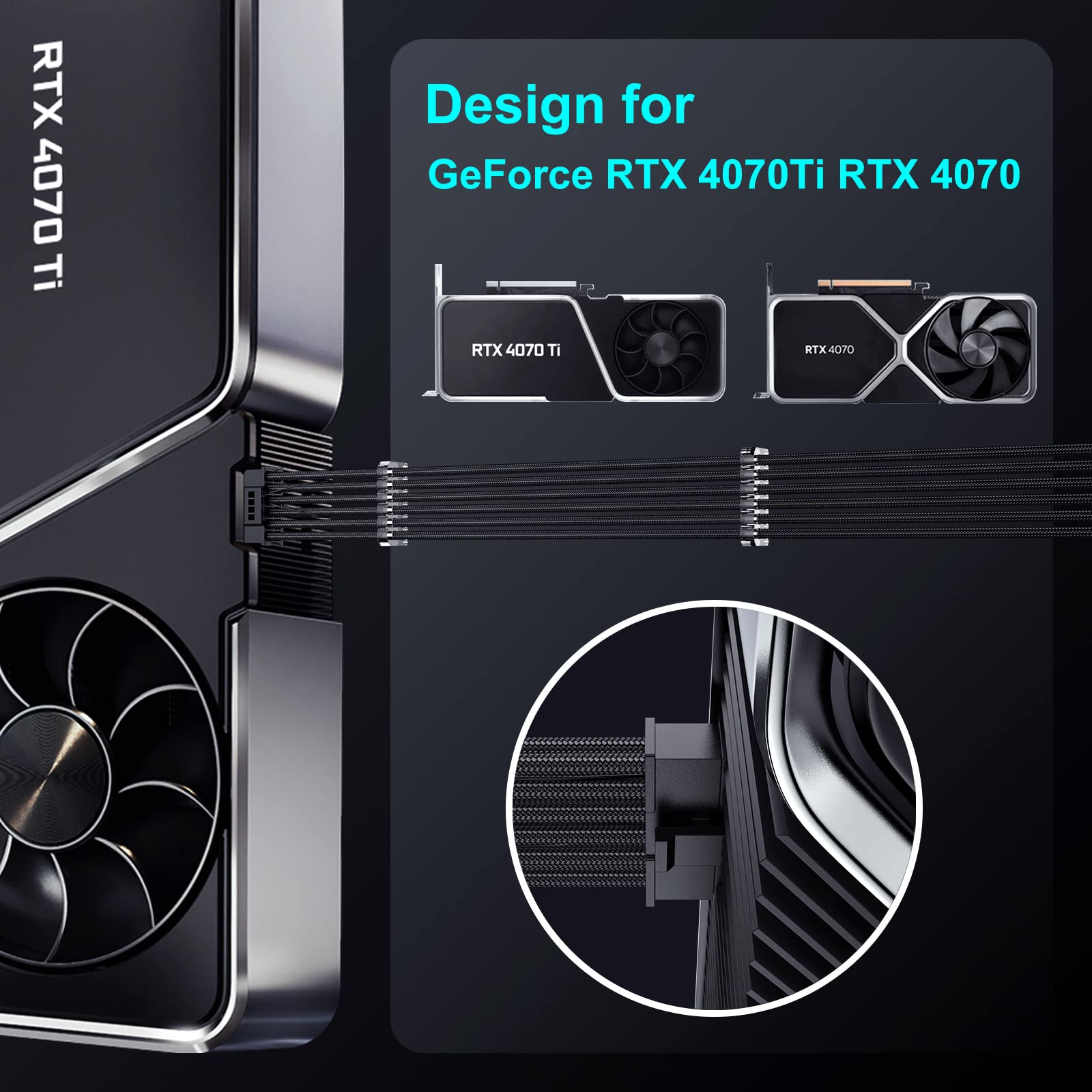 PCIE 5.0 16-pinowy kabel przedłużający GPU Power 12VHPWR, 16-pinowy (12+4) męski na 2 x 8-pinowy żeński przedłużacz adaptera GPU zaprojektowany dla Geforce RTX 4070 4070Ti Super 5090 5080