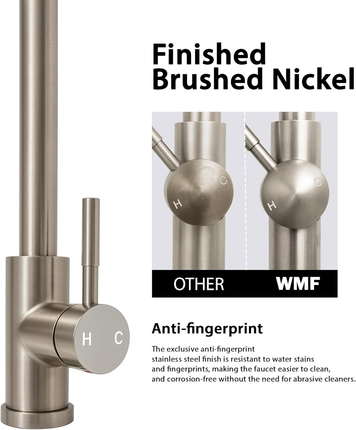 WMF Kitchen Faucet with Pull Down Sprayer, Single Handle High Arc, Spot Resistant Stainless Steel, Commercial Style Dual Function, 1 or 3 Hole Install for Farmhouse, RV, Bar, Laundry, Camper