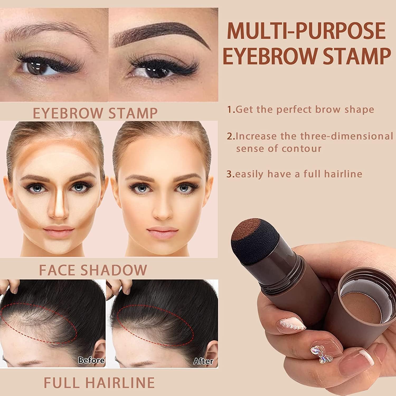 APTODEN Natural Hairline Powder Cover-Up Hair Powde Hair Shading Sponge Pen Cover Grey Roots & Bald Spots Instantly Hairline Shadow Powder Stick, Quick Hair Root Touch-Up, Paired With 2 Pairs Of Eyebrow Stamp (H1, A1) 2
