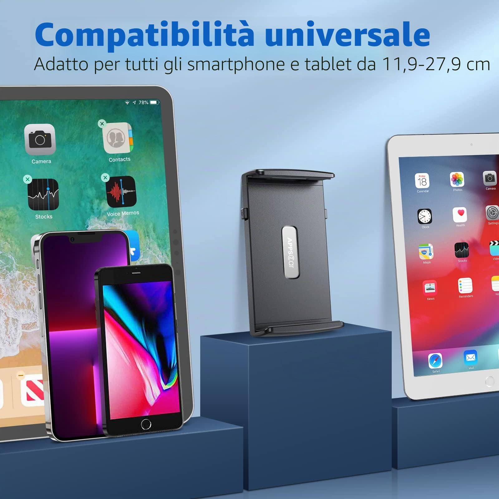 APPS2Car Supporto per parabrezza tablet 35,6 cm braccio lungo anti-vibrazione regolabile 360° 4-11 cali ventosa forte cruscotto camion furgoni