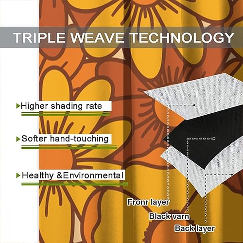 Miniatura 7 de Cortinas opacas inspiradas en los años 70, bonitas flores marrones y amarillas, con bolsillo para barra, para dormitorio, sala de estar, cocina,