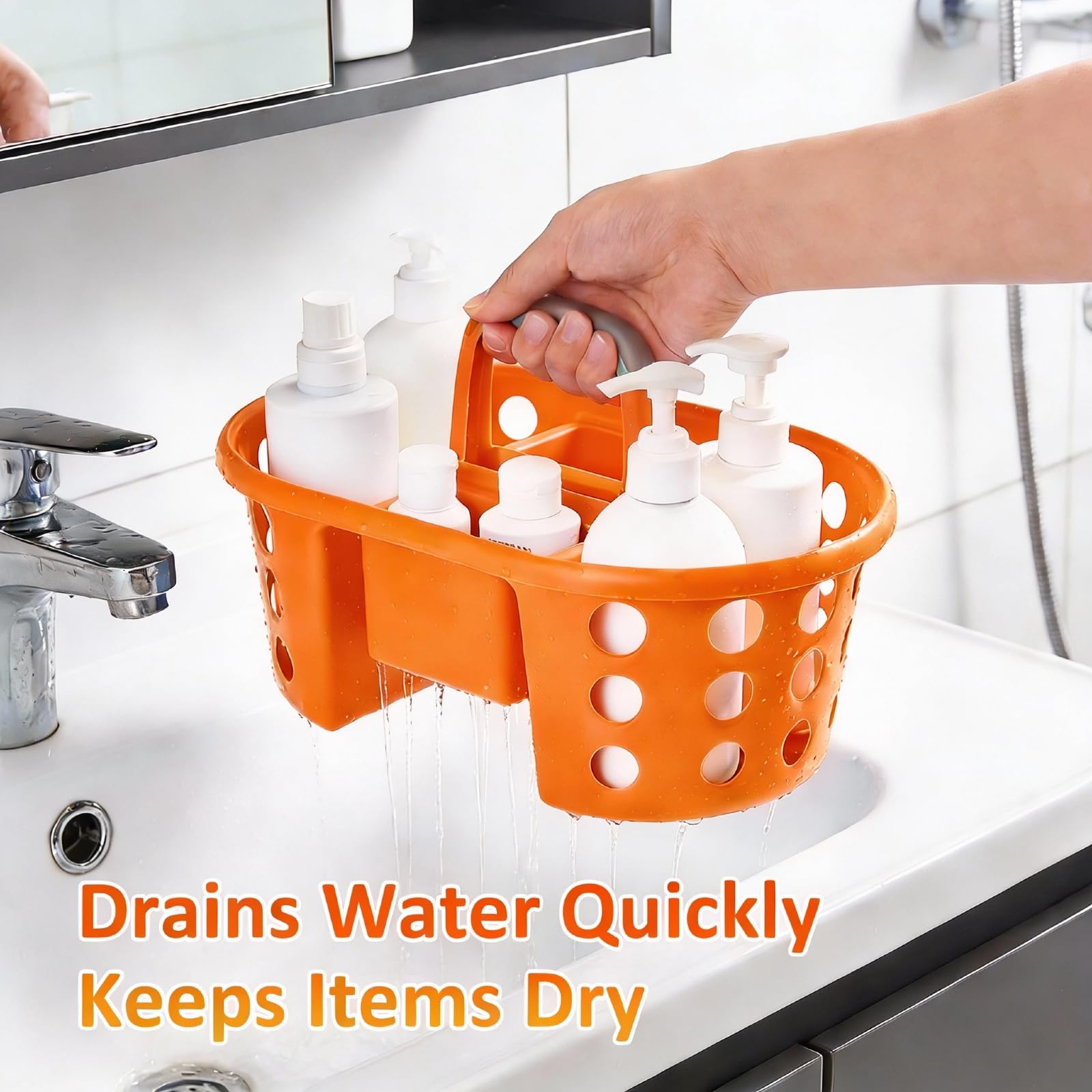 SIMPLYKLEEN Duży przenośny pojemnik prysznicowy, wykonany w USA, plastikowy, duży rozmiar, torba na cukierki z uchwytem, organizer prysznicowy do łazienki, spiżarni, kuchni, akademika, pomarańczowy
