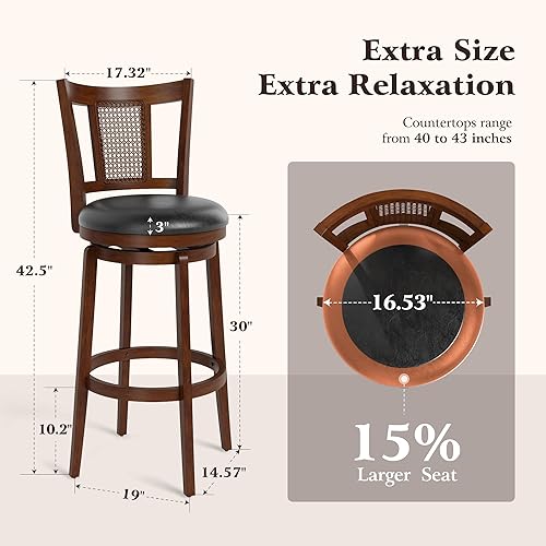 Miniatura 2 de ALPHA HOME Taburetes de bar giratorios con respaldos, taburetes de bar de 30 pulgadas, juego de 2, taburetes de bar de madera, sillas giratorias de