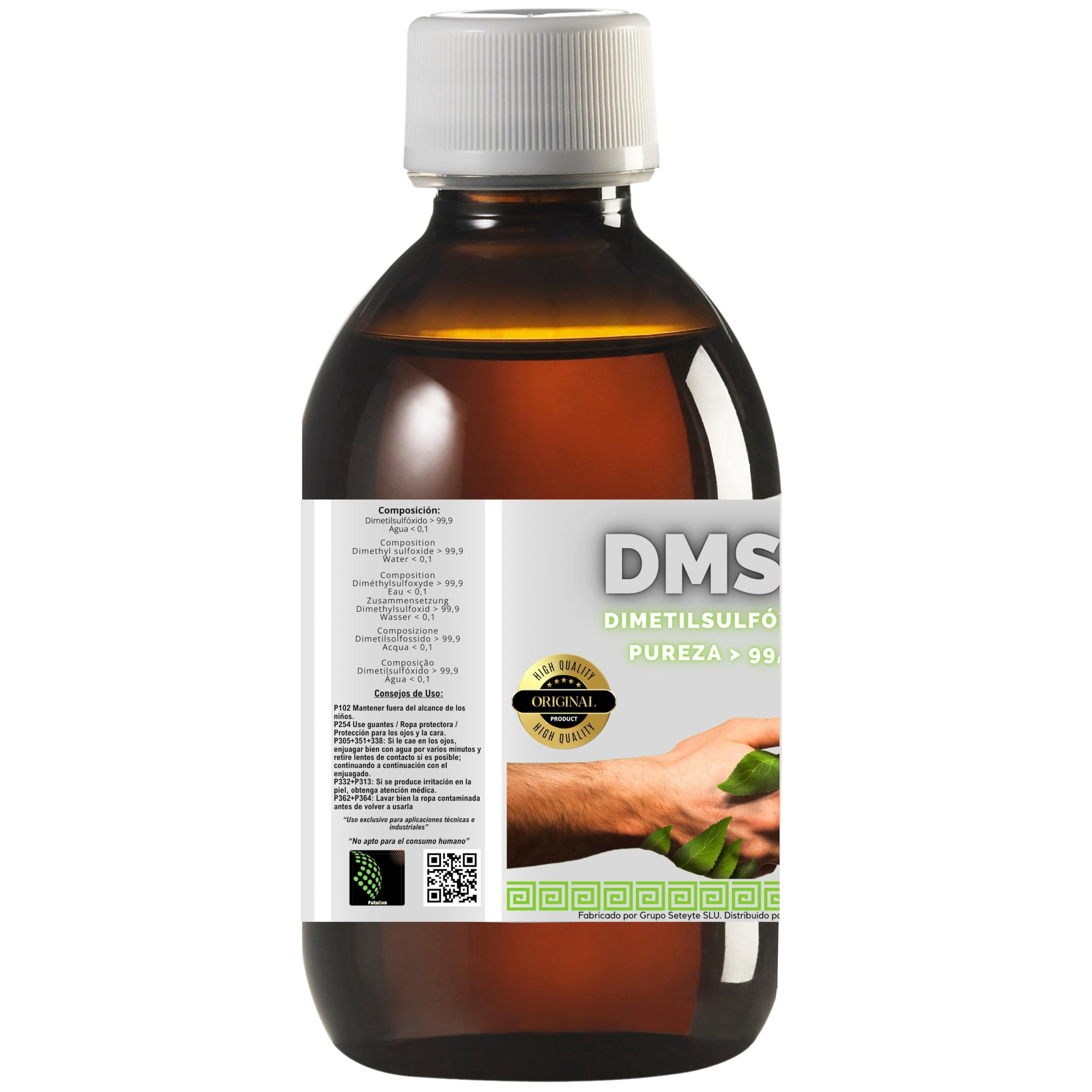 2 X DMSO 250 ml. 99,9% Pureza Con Gotero | Dimetilsulfóxido Calidad Ph Eur | Regalo Frasco125ml + Difusor + Vasito Dosificador | Frascos Ámbar de Laboratorio | Precinto de Seguridad