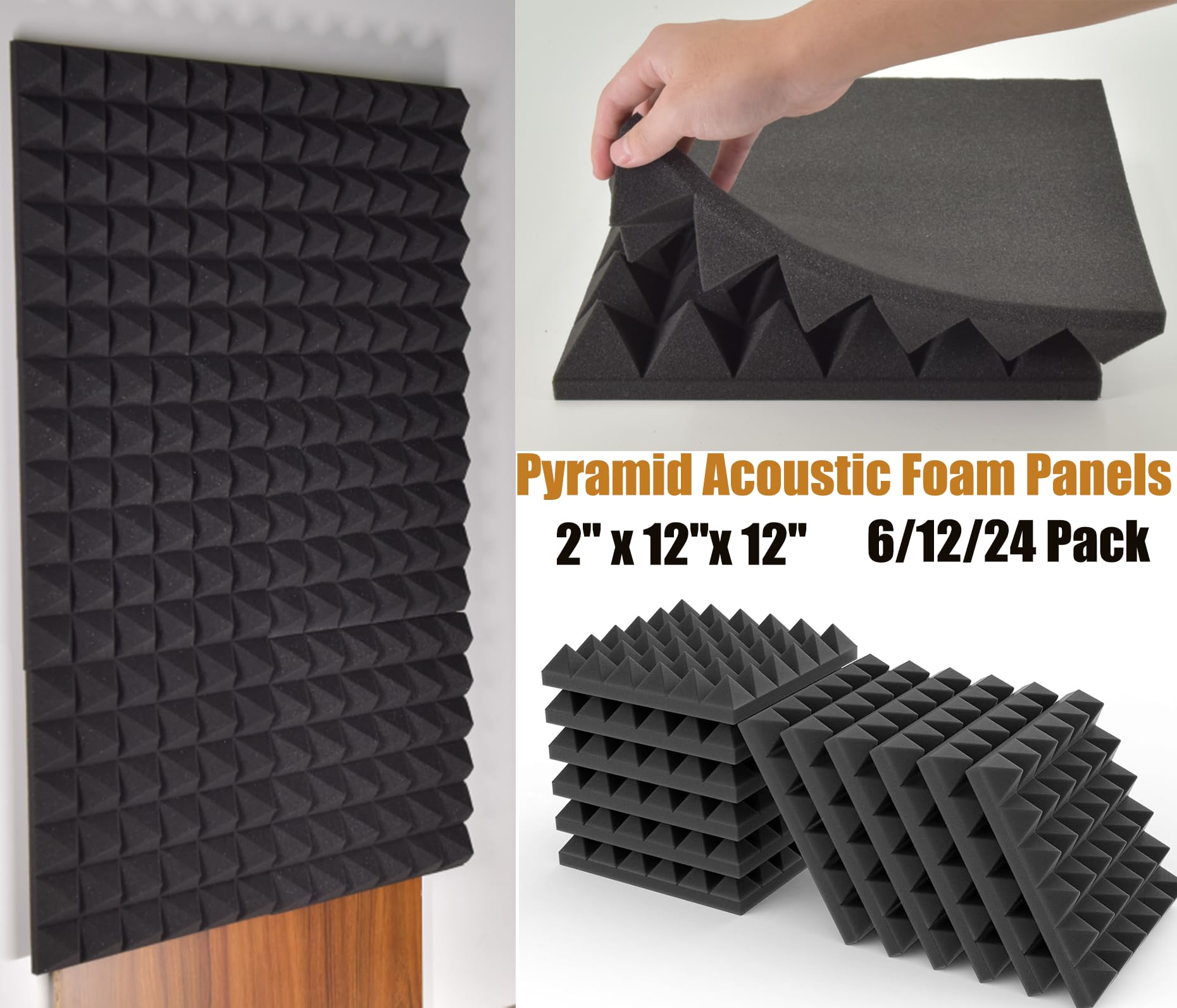 Snapklik.com : 12 Pack Soundproof Wall Panels, Acoustic Foam 2" X 12"x ...