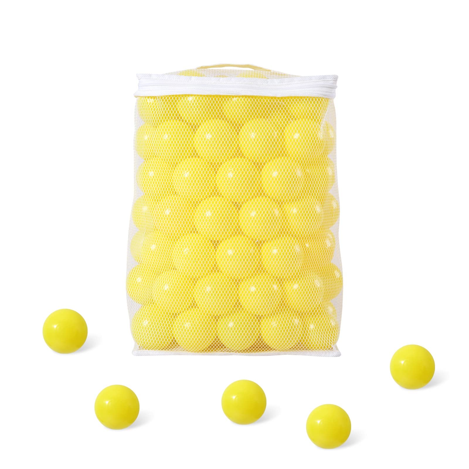 ball pit balls for kids, plastic refill 2.2 inch balls, 100 pack, bright colors, phthalate and bpa free, includes a reusable storage bag with zipper
