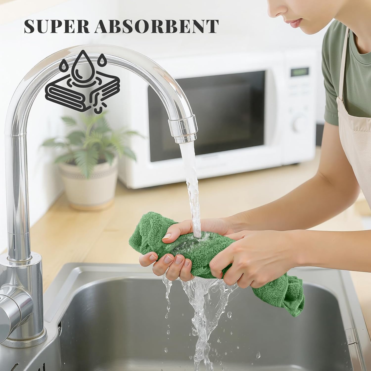 Homaxy Premium Kitchen Towels 18"x28", 4 Pack Large Cotton 380 GSM Dish Towels, Soft and Absorbent Kitchen Hand Towels with Terry Grid Design, Utility Tea Towel Set with Hanging Loop, Grass Green