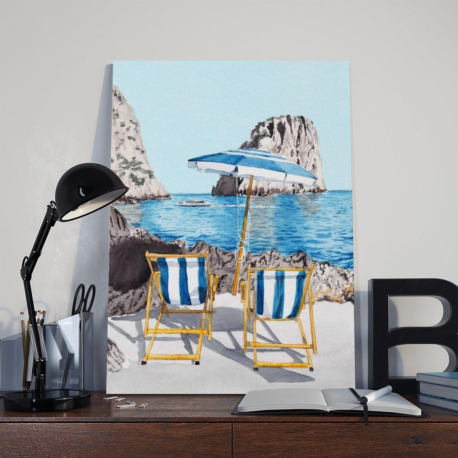 Paesaggio ad acquerello, decorazione costiera italiana, poster su tela, decorazione per camera da letto, ufficio, stanza, regalo, 61 cm L x 91,4 cm W