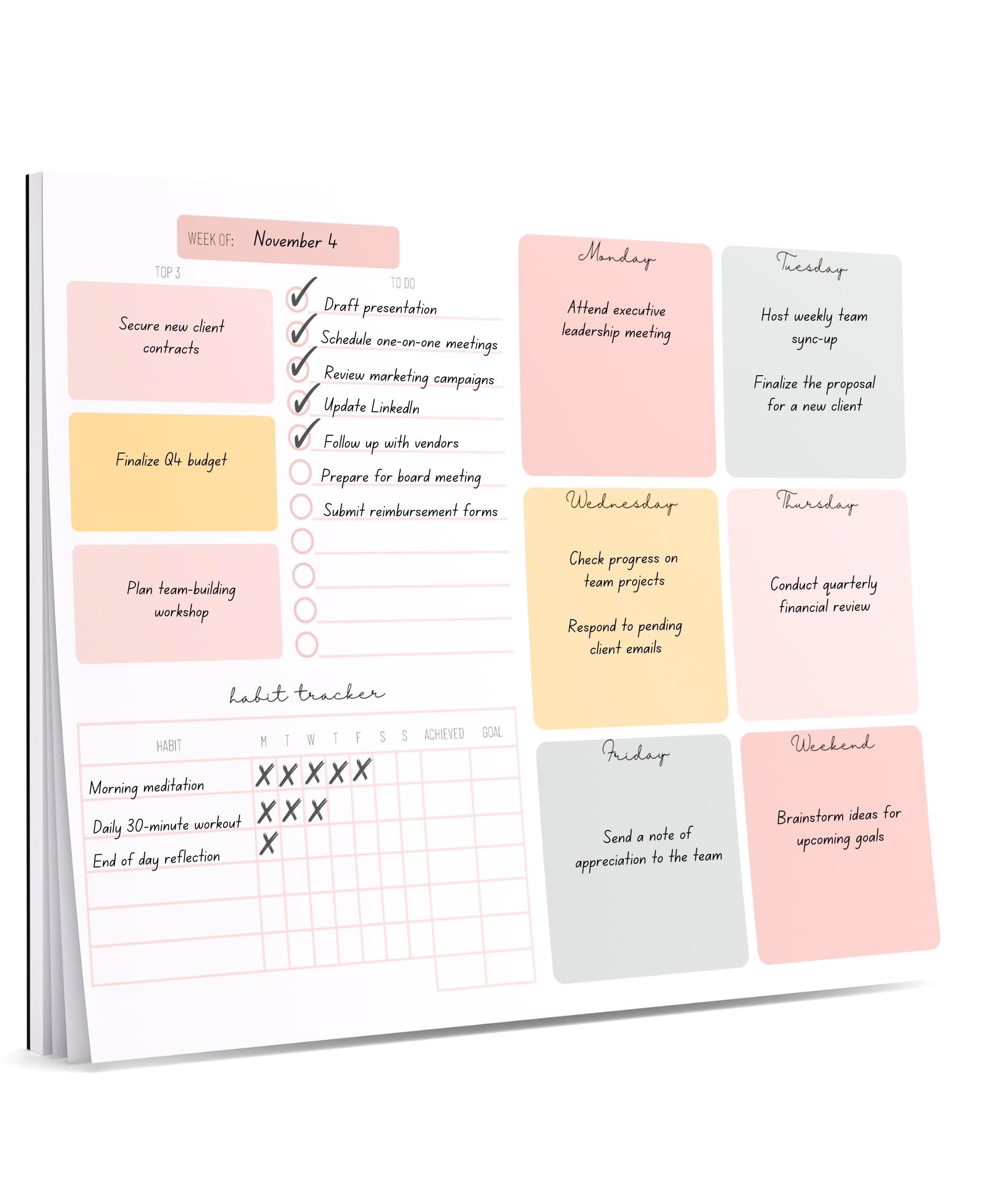 Snapklik Weekly Planner Notepad Tear Off 52 Undated Weekly Sheets