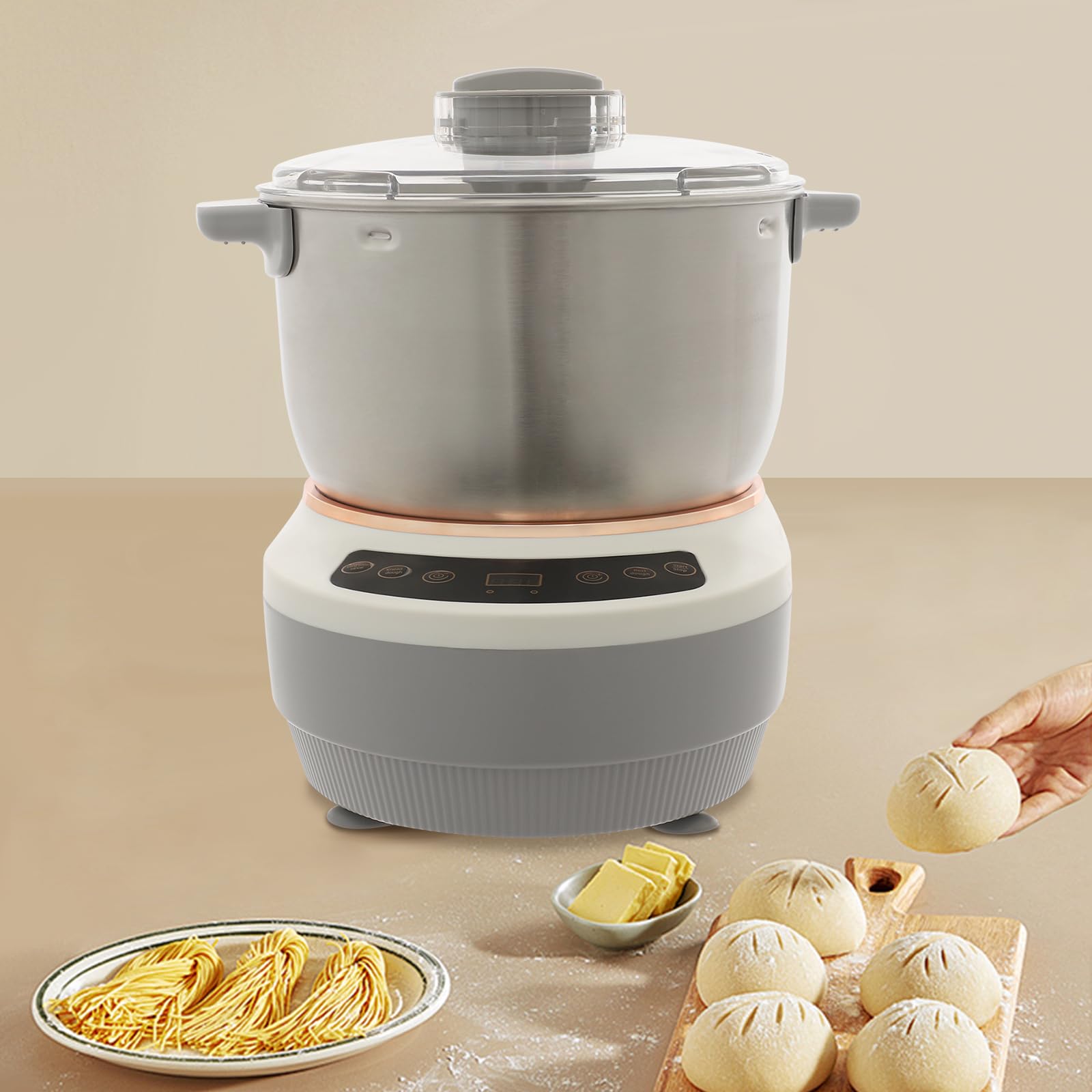 Vollautomatische Teigmaschine Edelstahl Pizzateig Maschine | 7L 250W Haushalts-Knetmaschine mit 45 ℃ Konstante Temperatur Fermentfunktion, Küchenmaschine zur Herstellung von Brot, Nudeln