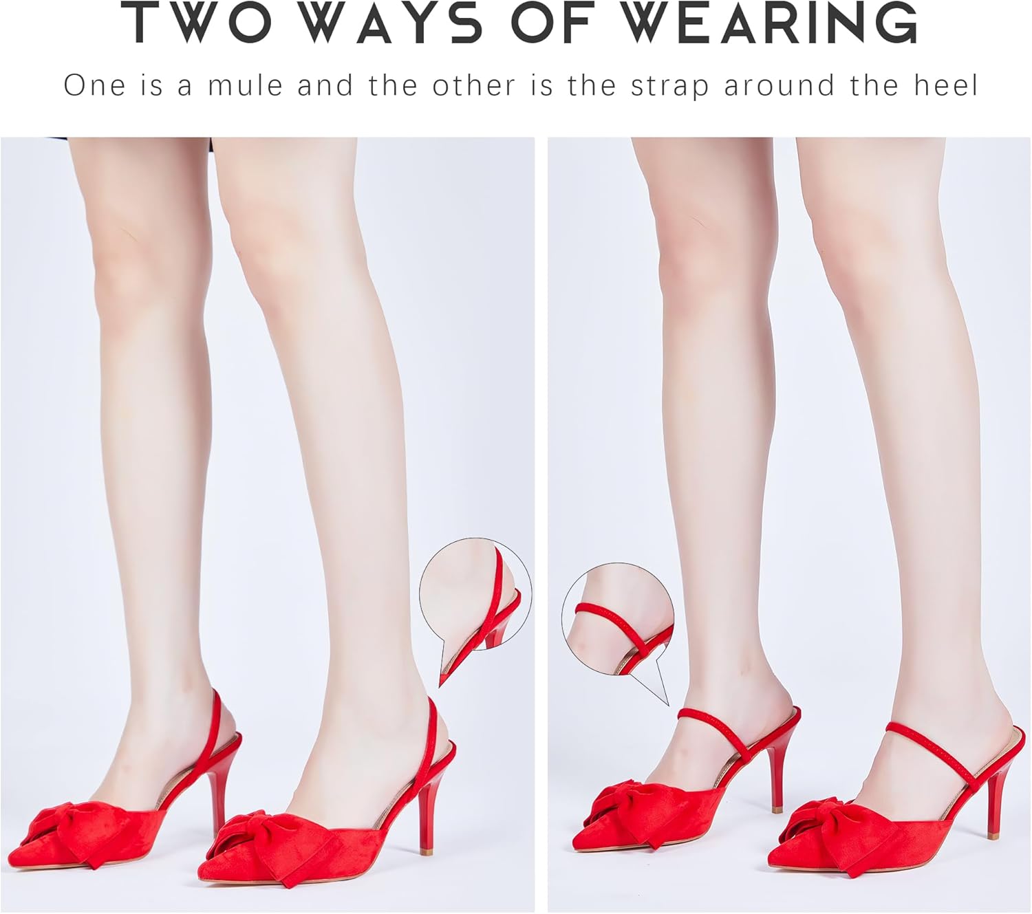 CAMSSOO Womens Bow Heels Slingback Pumps Suede Closed Pointed Toe Kitten Heel Mules with Strap Stiletto Slip On Dress Shoes - Image 6