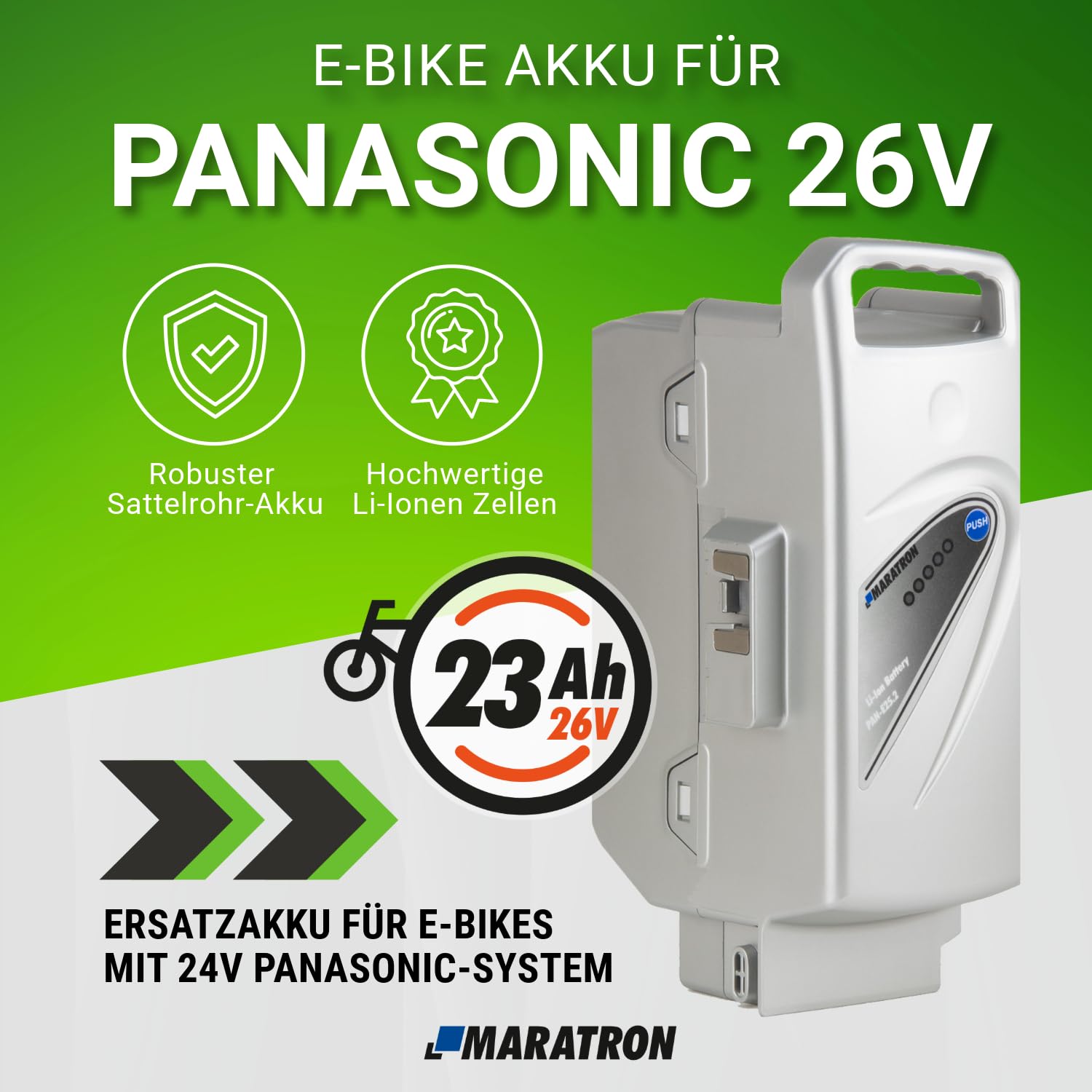 Ersatz-Akku für E-Bike Panasonic 26V 23Ah (Kettler Flyer Kalkhoff KTM Rixe ab 2007) von GTE