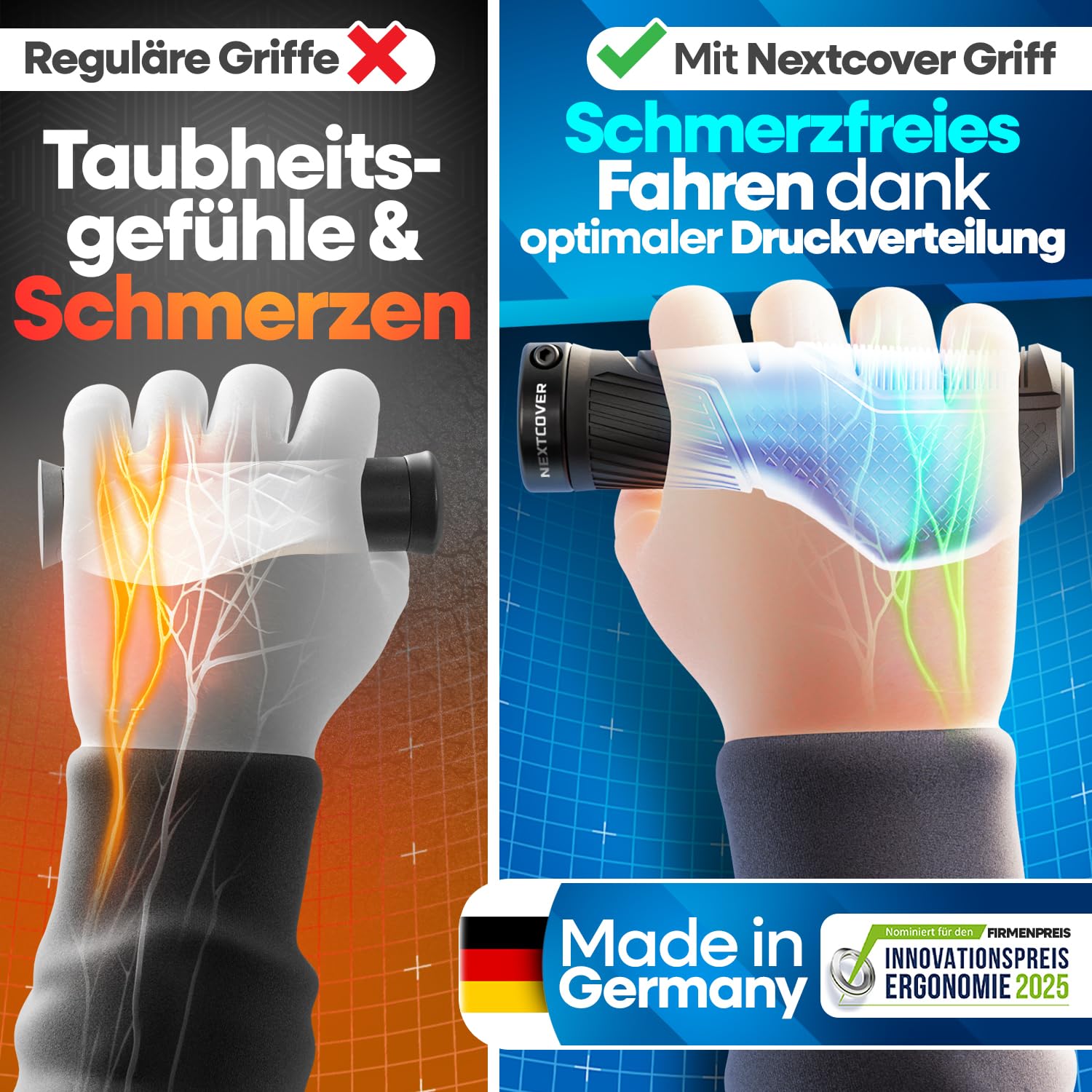 NEXTCOVER® Fahrradgriffe ergonomisch mit [Comfort-Grip-Technologie] I Universal Fahrrad- & MTB Griffe I Griffe Fahrrad I Lenkergriffe Fahrrad I Fahrrad Griffe