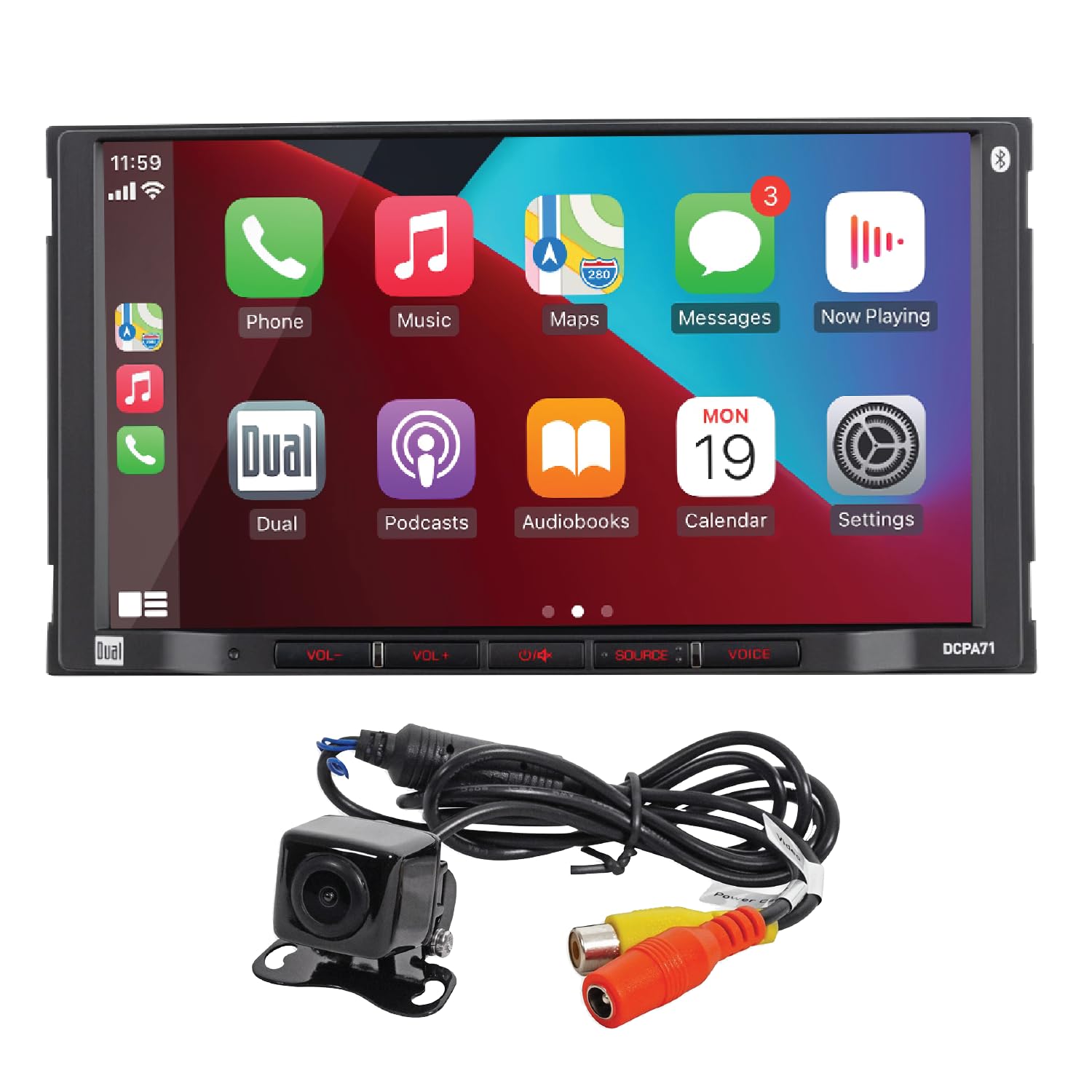 Dual Electronics DCPA71-BC 7-inch Certified Apple Carplay Android Auto | Double DIN Touchscreen Car Stereo Radio | Bluetooth Hands Free Calling & Music Streaming | Backup Camera Included