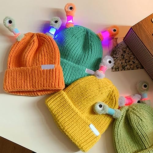 Miniatura 5 de hwqsad Winter Parent-Child Cute Glowing Little Monster Knit Hat,Cute Glowing Little Monster Knit Hat