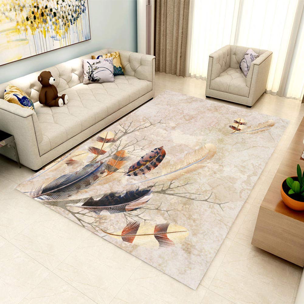 Tapis moderne soft touch haut de gamme au motif plume épuré