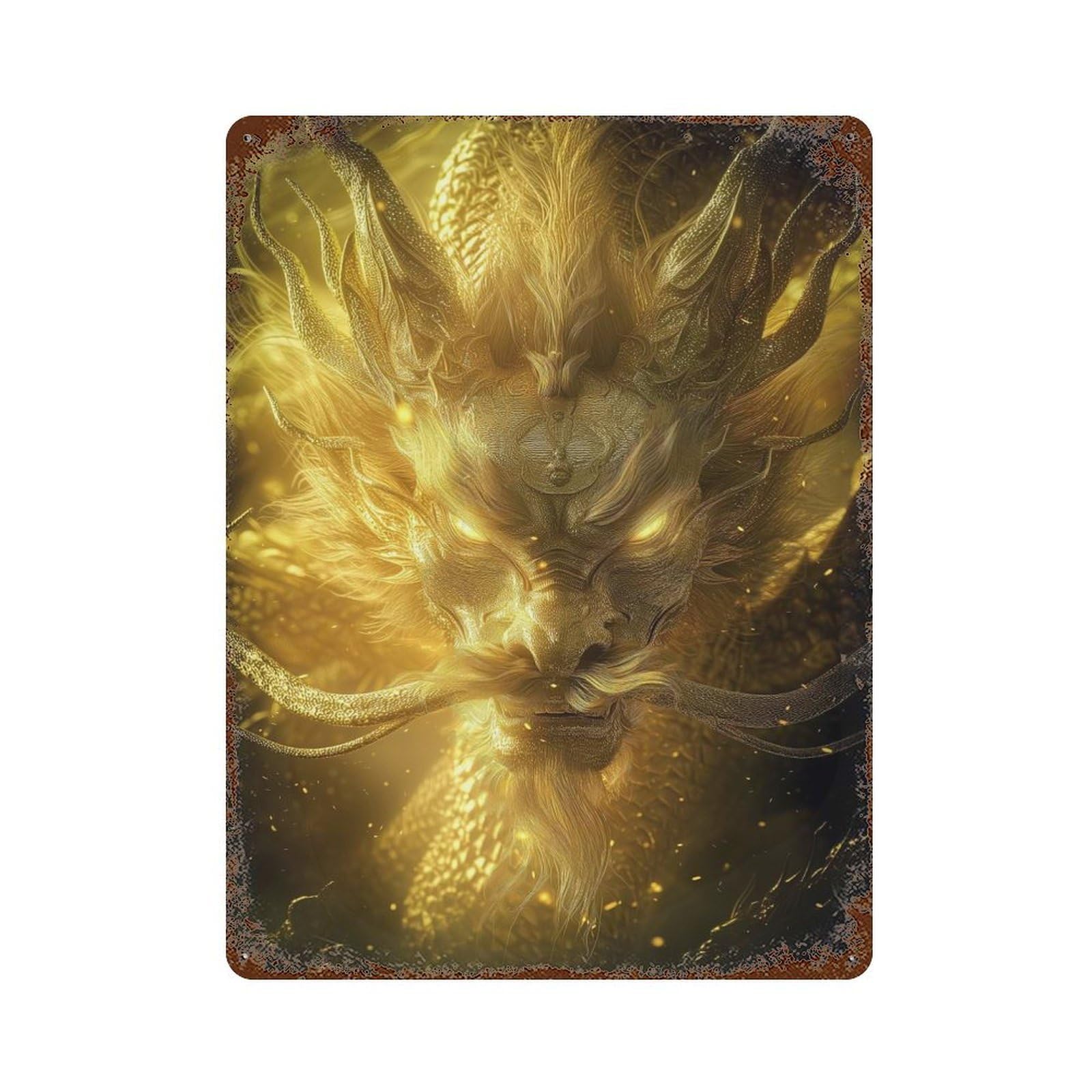 Golden Dragon Rust Effect Tin Sign 15.7"x11.8", Ideal for Garage, Bar And Workshop Decor