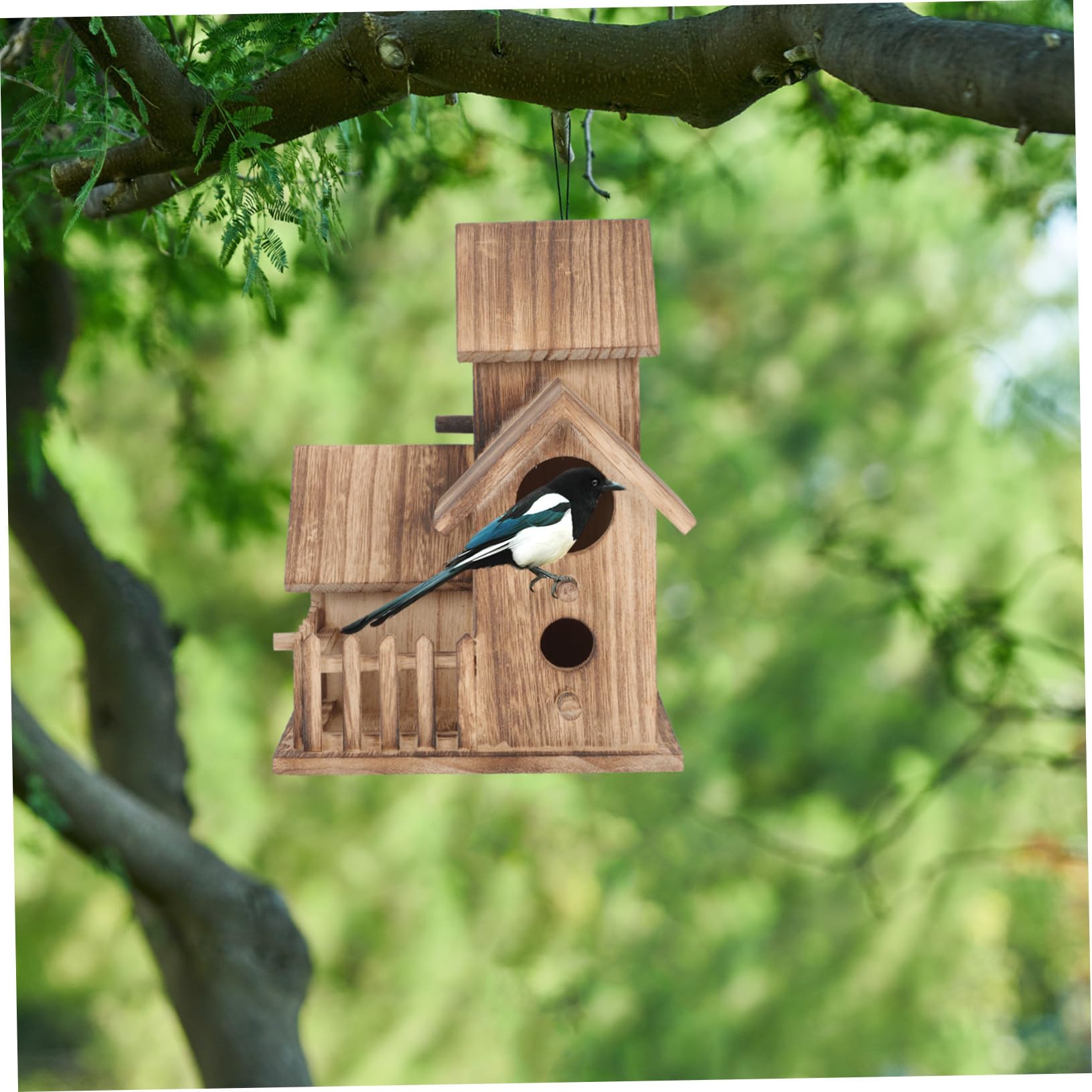 UKCOCO Villa Nido de Pájaro Comedero para Pájaros Independiente Pajarera de Madera Nido de Madera para Jardín Caseta de Anidación para Periquitos Artículos para Periquitos