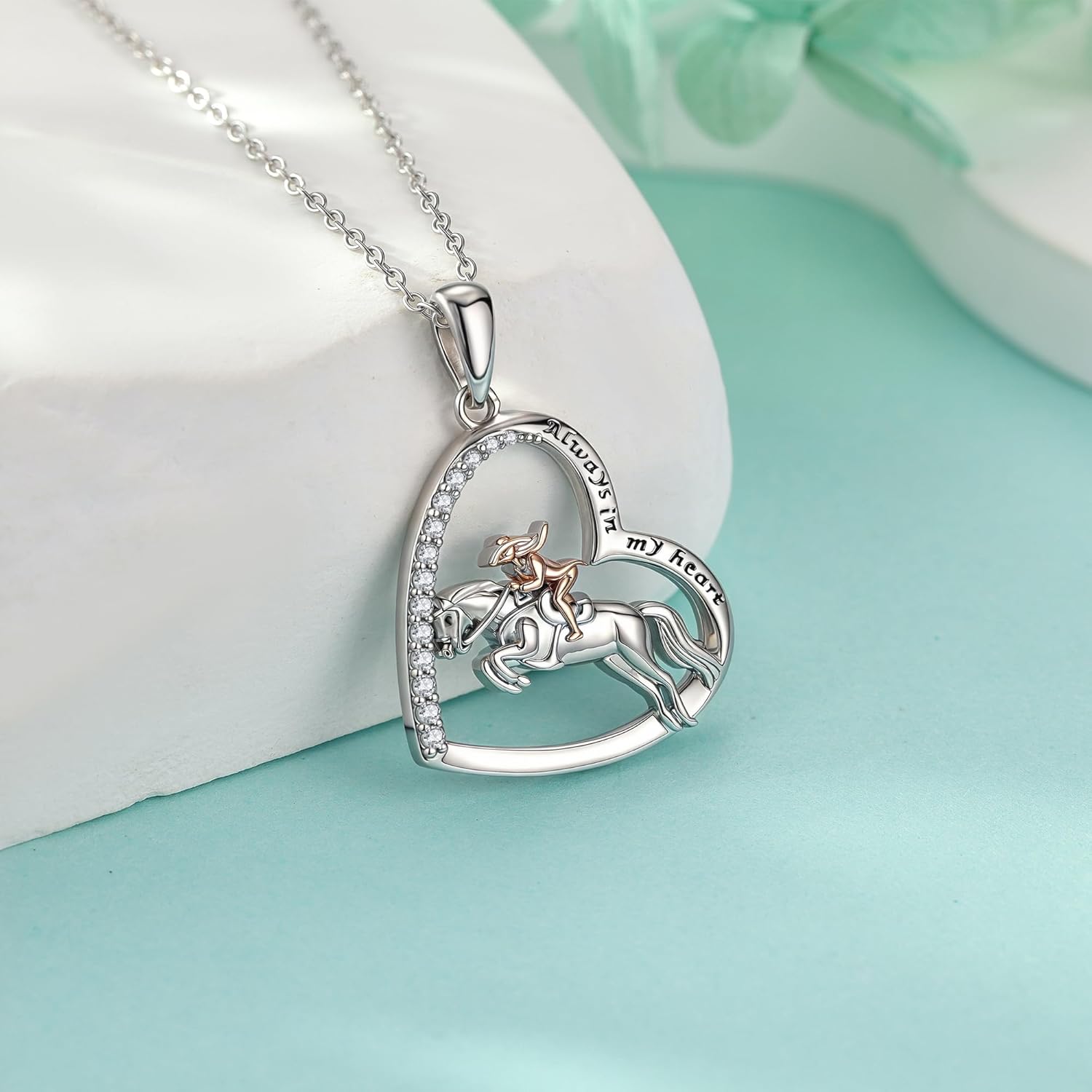 SNOWELLE Horse Necklace 925 Sterling Silver Horse and Cowgirl Pendant Heart Animal Jewelry Gifts for Women