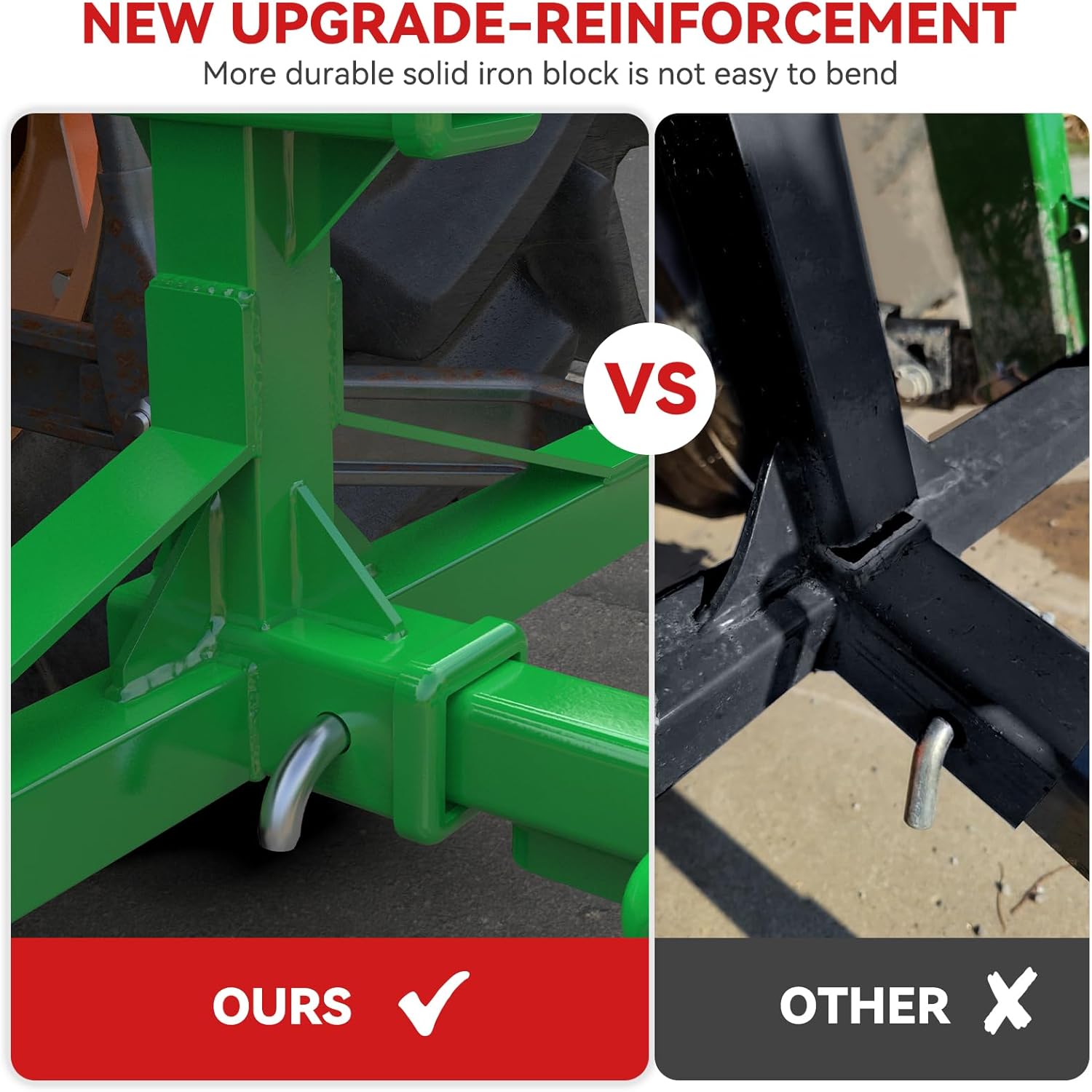 Green 3 Point Quick Hitch Dual 2” Receiver with Trailer Ball Hitch and Hook, 3 Point Trailer Hitch for Standard/5th Wheel/Goose Neck Connections, 3 Pt Hitch Farm Equipment and Subcompact Trailer Hitch