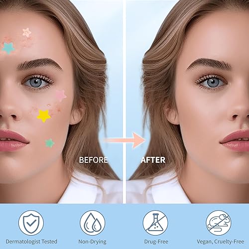 Miniatura 5 de Parches de espinillas para cara, parches de acné hidrocoloide, bonitas cubiertas de estrella, calcomanías coloridas con árbol de té, ácido