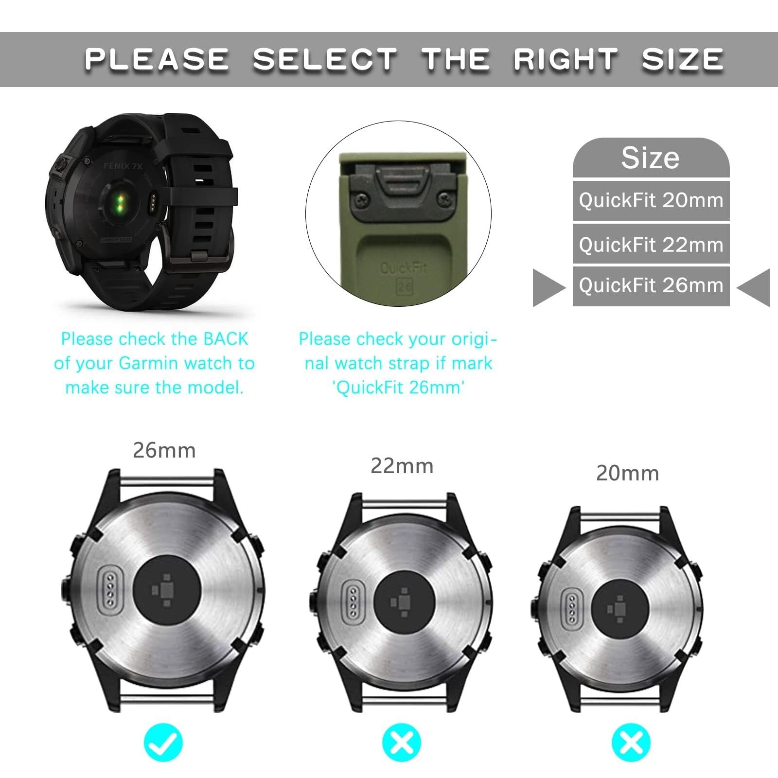 Fēnix/Epix/Quatix/MARQ Series/Descent Series/D2 Series/Enduro/Tactix, silikonowy, miękki, oddychający, wodoodporny, zapasowy pasek do zegarka QuickFit 22 mm
