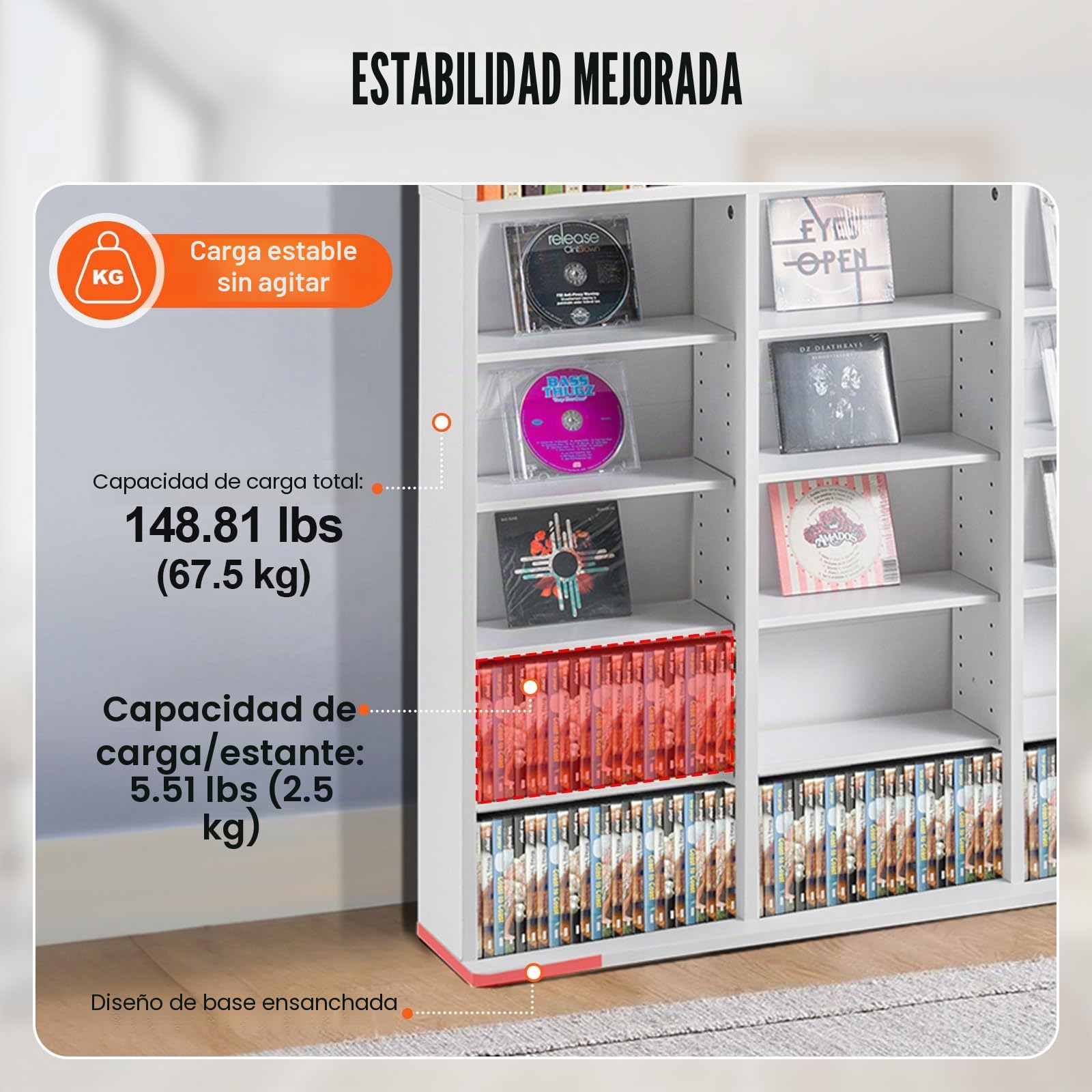 VEVOR Gabinete de Almacenamiento Multimedia Estante Ajustable para DVD de 9 Capas con Capacidad para 756 CD, 27 Compartimentos para Colecciones de Música, Películas, Videojuegos, Recuerdos, Blanco