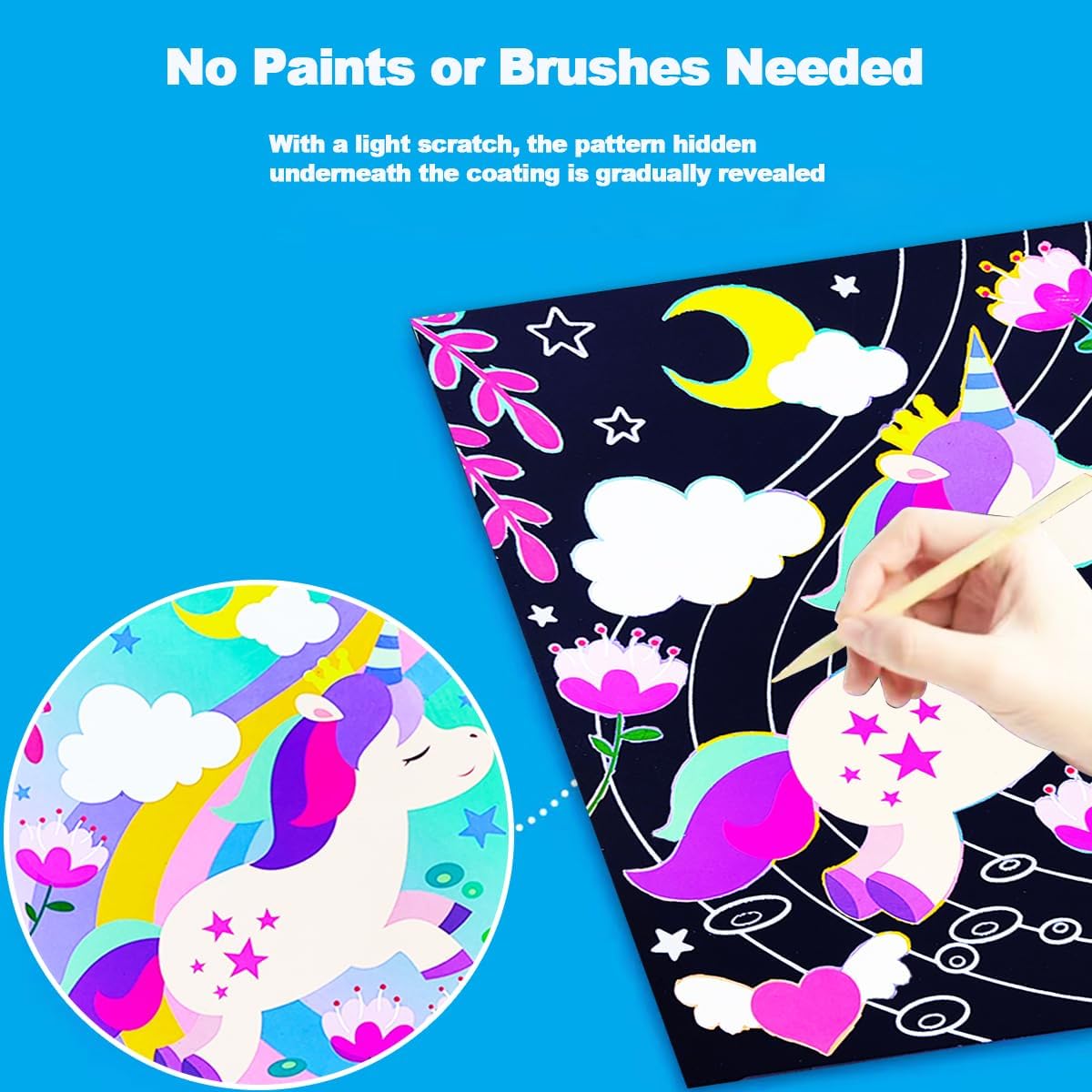 Kit de Scratch Art Licorne pour Enfants - Cartes à Gratter Papier