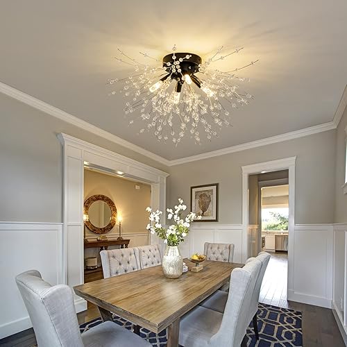 Miniatura 9 de TANLUX Lámpara de techo negra de montaje empotrado con fuegos artificiales, modernas luces de techo Sputnik de cristal, 6 luces cerca del techo para
