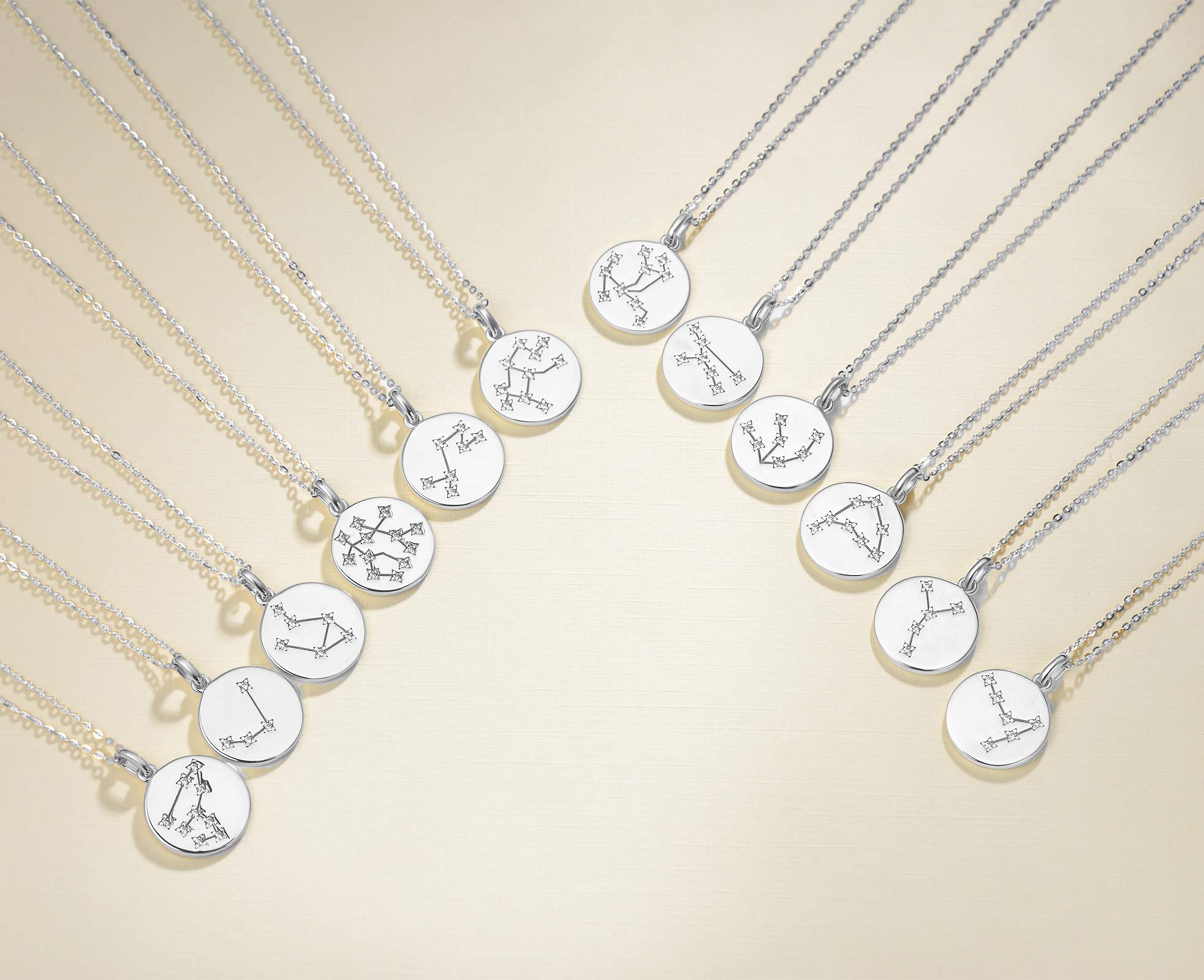 FANCIME Collar con Colgante de Signos del Zodiaco Constelaciones Horoscopo Collar para Mujer de Plata de Ley 925 Chapada Oro Blanco y Circonita Cúbica - Longitud Cadena: 40 + 5 cm