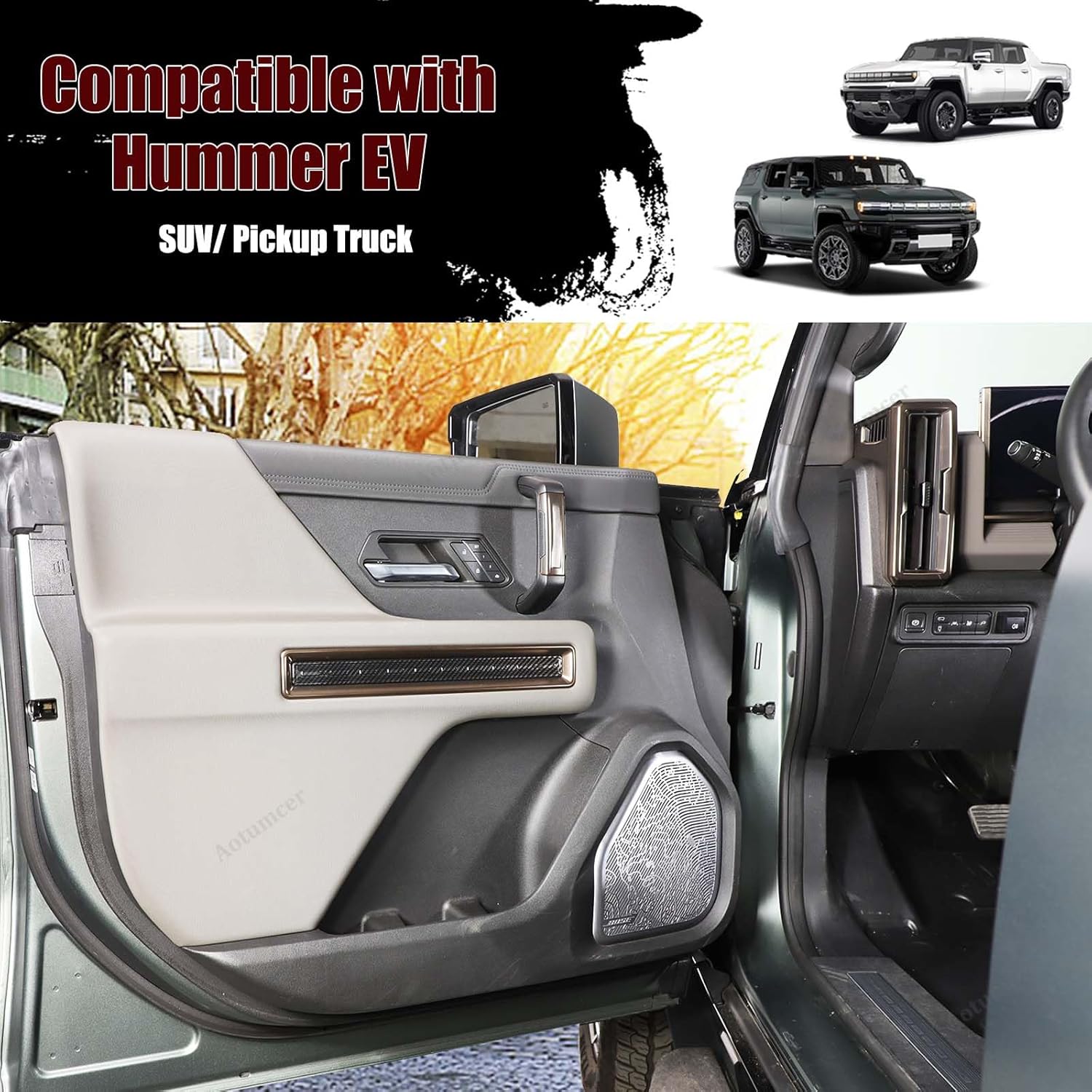 Side Interior Door Panel Strip Trim Compatible with Hummer EV 2022-2026 SUV/SUT, Inner Door Panel Decoration Trim Molding Cover Accessories, 4PCS (Carbon Fiber Pattern)