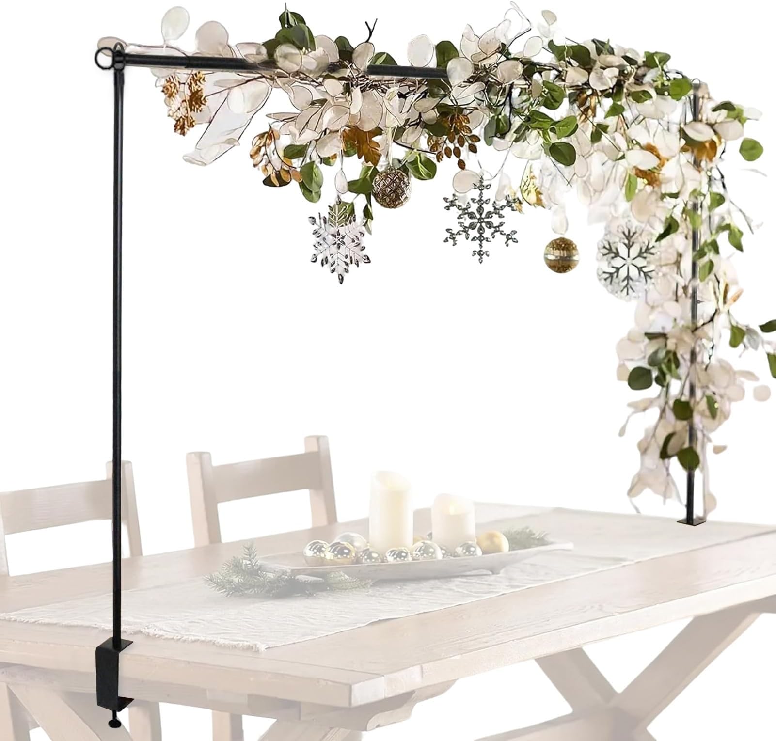 Adjustable Over The Table Rod Stand - 42 -123cm Tall, 80-250cm Length, Metal Table Hanging Rail Tables Balloon Arch Stands, Metal Tables Arch Stand With Clamps, For Party Decor, Wedding anniversarys