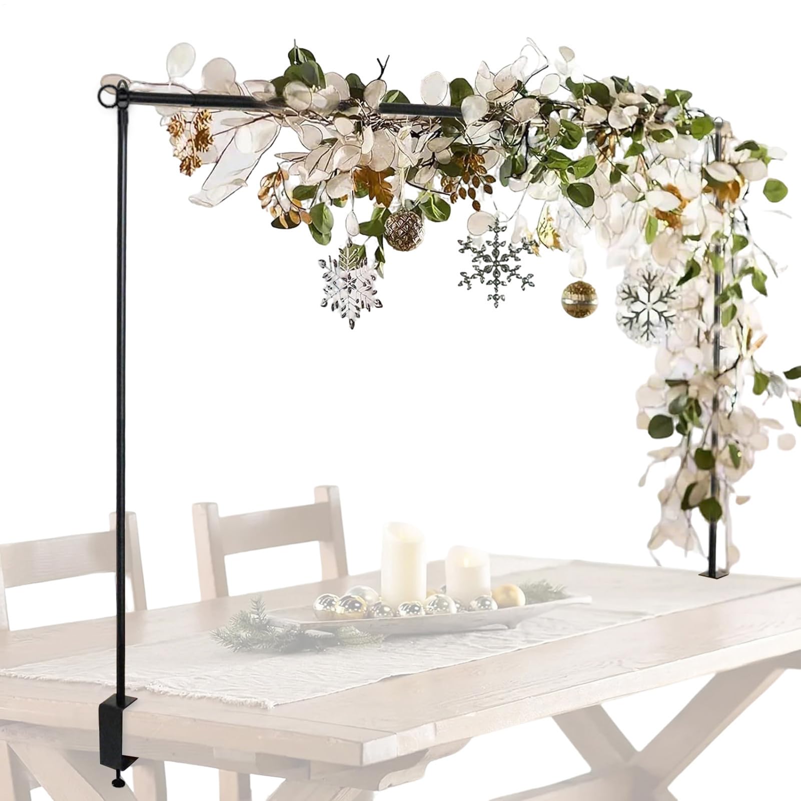 Adjustable Over The Table Rod Stand - 42 -123cm Tall, 80-250cm Length, Metal Table Hanging Rail Tables Balloon Arch Stands, Metal Tables Arch Stand With Clamps, For Party Decor, Wedding anniversarys