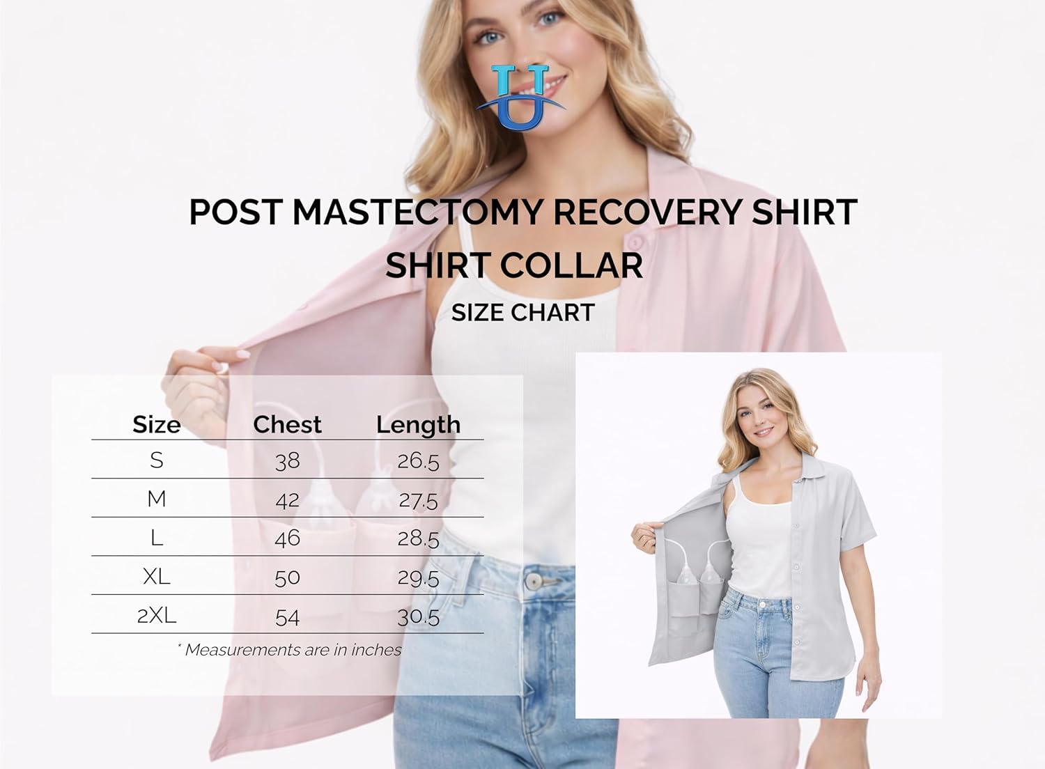 USBD Post Mastectomy Shirt with Drain Pockets Post Op Button Down Collar Shirt Recovery Tops - Image 5