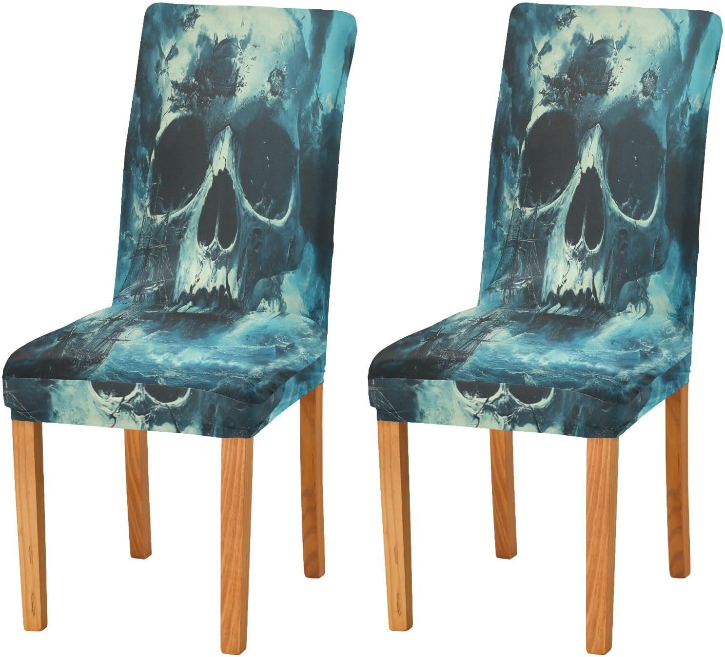 ALAZA Chair Covers for Dining Room, Skull Ocean Pirate Ship Stretch Chair Cover Sets Chair Protector Removable Washable for Ktichen Restaurant Hotel