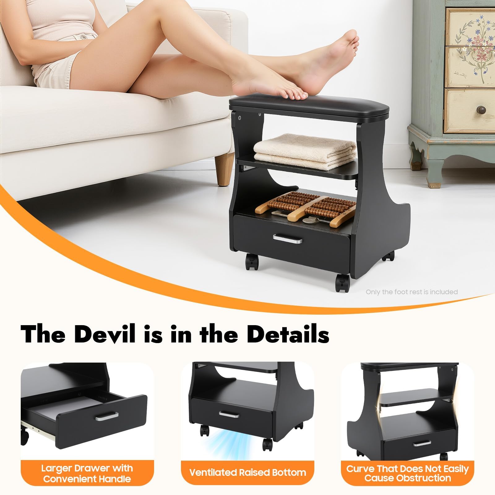 Poggiapiedi per pedicure, poggiapiedi per manicure con 4 freni, ruote pedicure, poggiapiedi per pedicure, massaggio ai piedi, cura delle unghie dei piedi