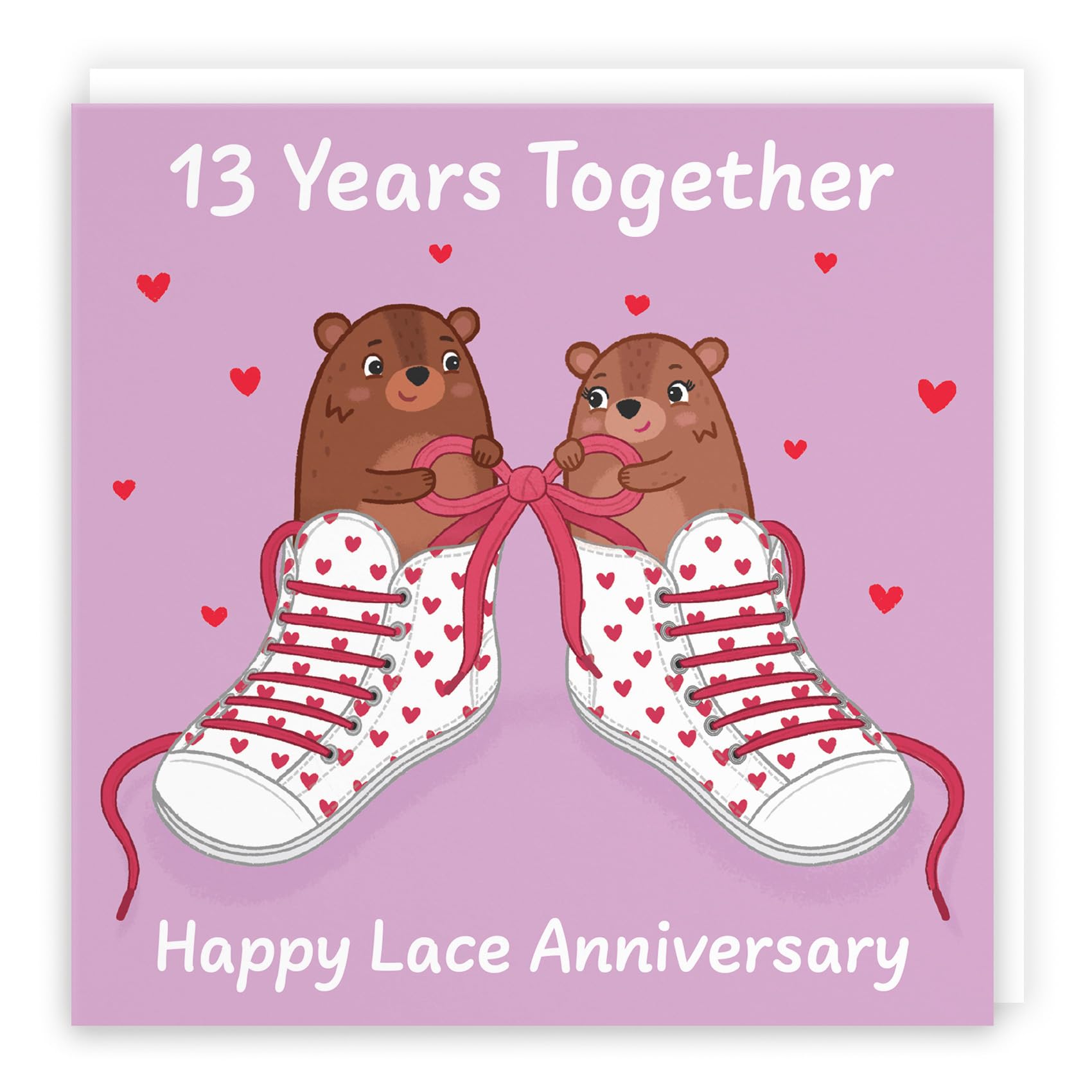 Hunts England, Cute 13th Anniversary Card, Lace Anniversary, Bears, 13 Years, for Him Her, Couple, Men, Women