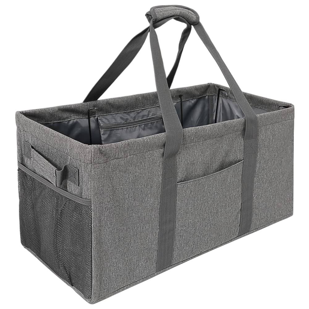 50L 24" Large Utility Tote Bag for Men Women,Grocery Bag with Foldable Steel Wire Frame,Collapsible Beach Basket for Shopping