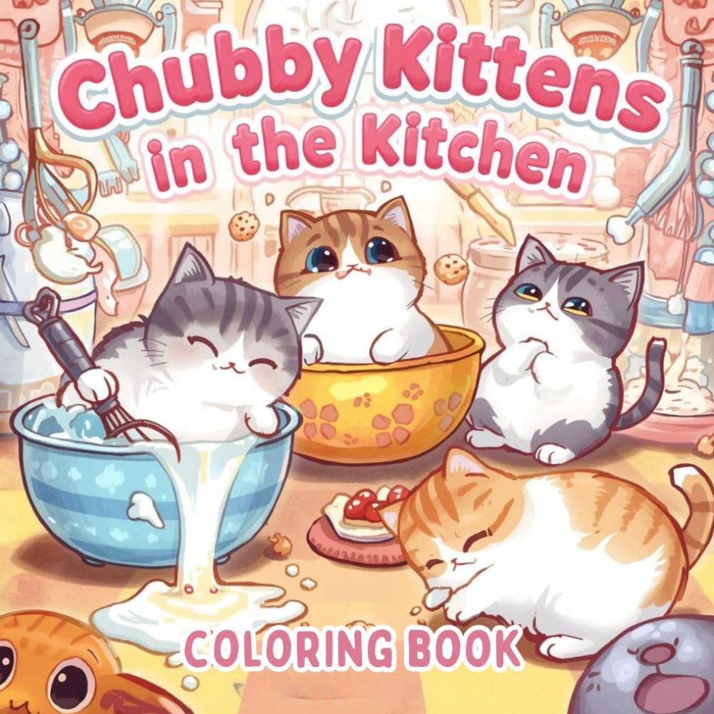 Chubby Kittens in the Kitchen: Cute Kawaii Fat Cats Coloring Book for Relaxation and Stress Relief: 40 Adorable Kitchen-Themed Cat Coloring Pages • ... Adults • Fun Kawaii Designs in Square Format